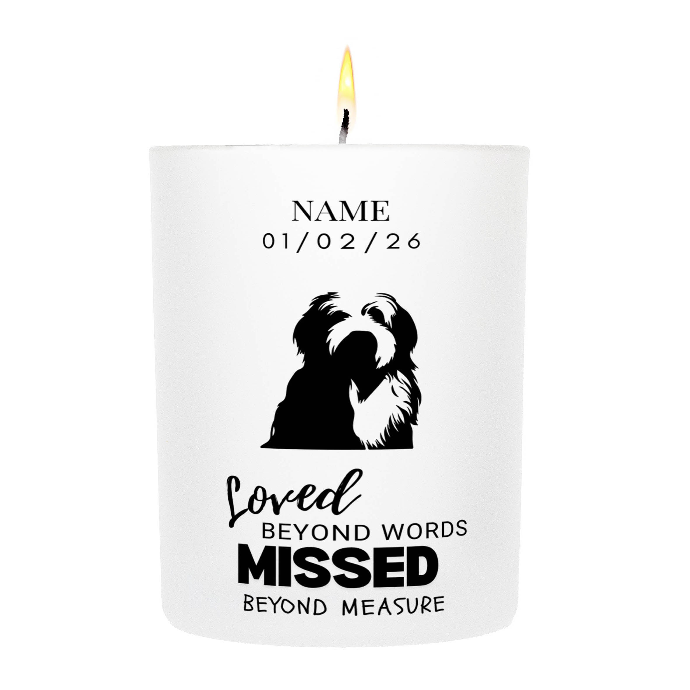 Old English Sheepdog – Loved Beyond Words, Missed Beyond Measure Custom Candle