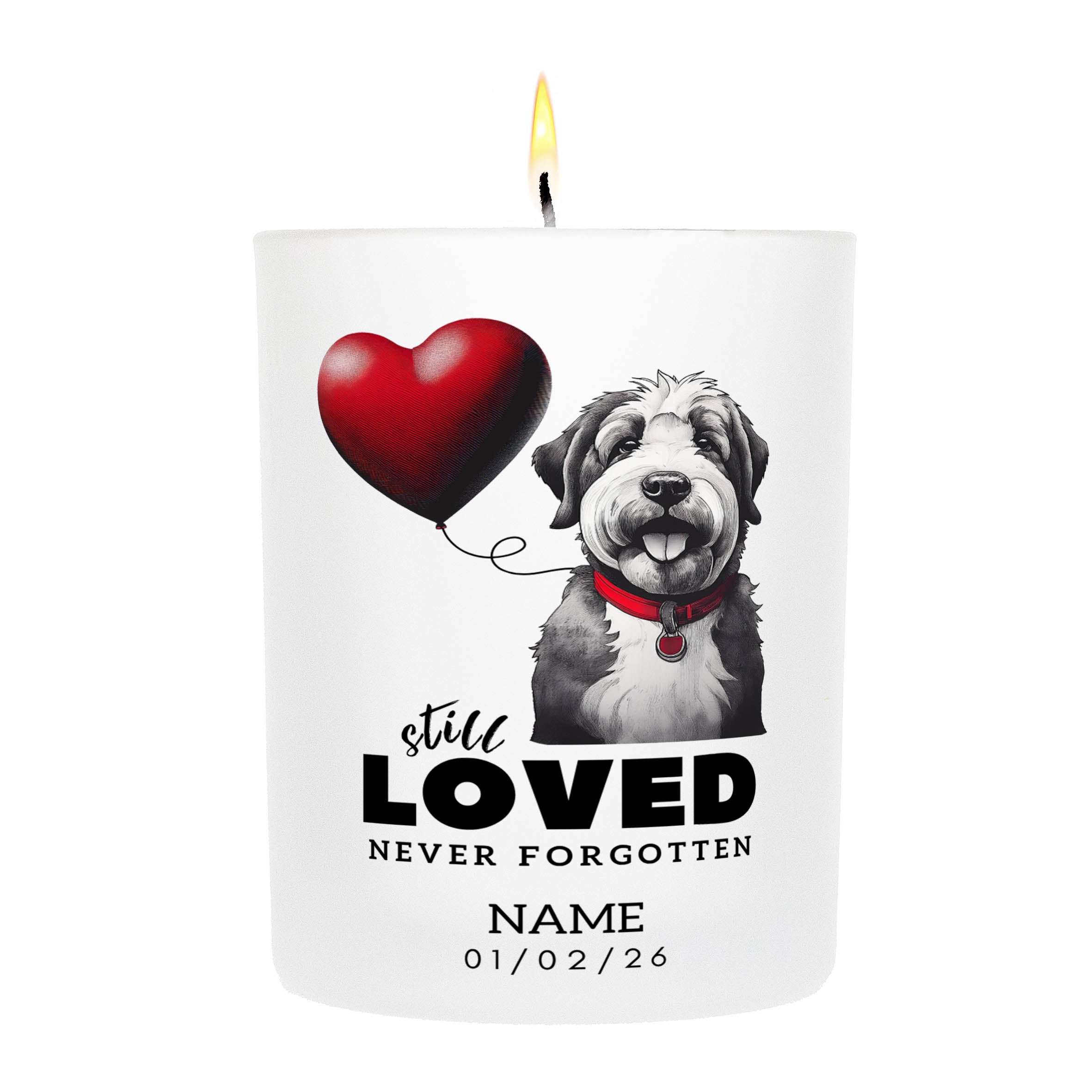 Old English Sheepdog No Leash No Limits Just Love Custom Candle