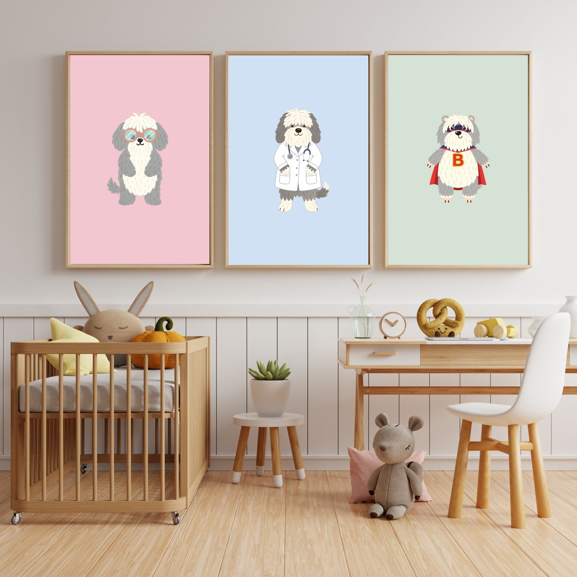 Old English Sheepdog Kids Nursery Wall Art Print Bundle — 22 Dog Costume Designs, 5 Colours, 6 Print Sizes | Digital Download