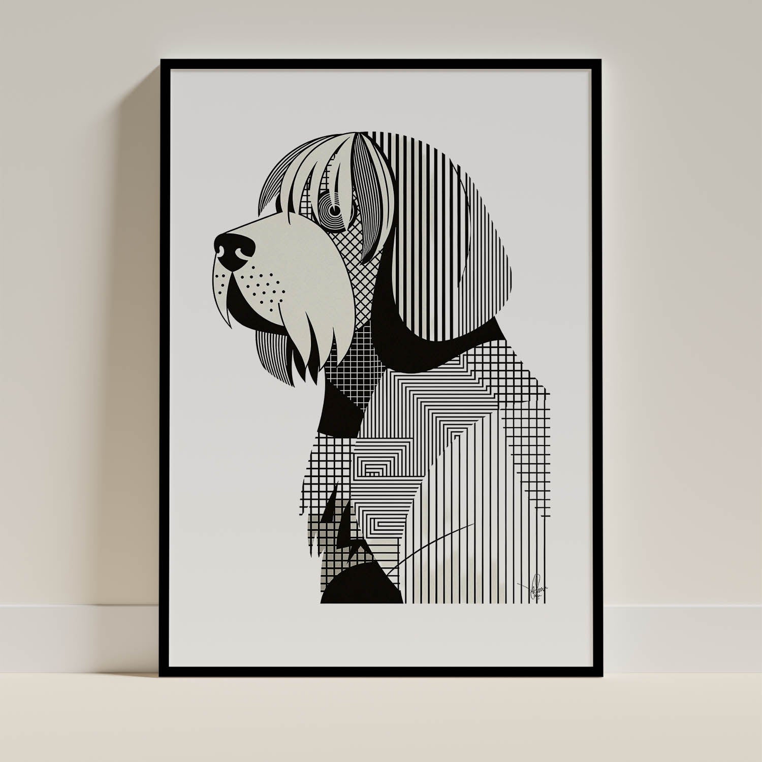 Old English Sheepdog Geometric Line Art mockup