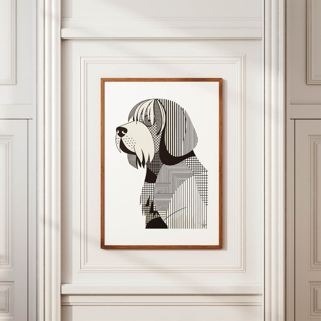 Old English Sheepdog Geometric Line Art mockup