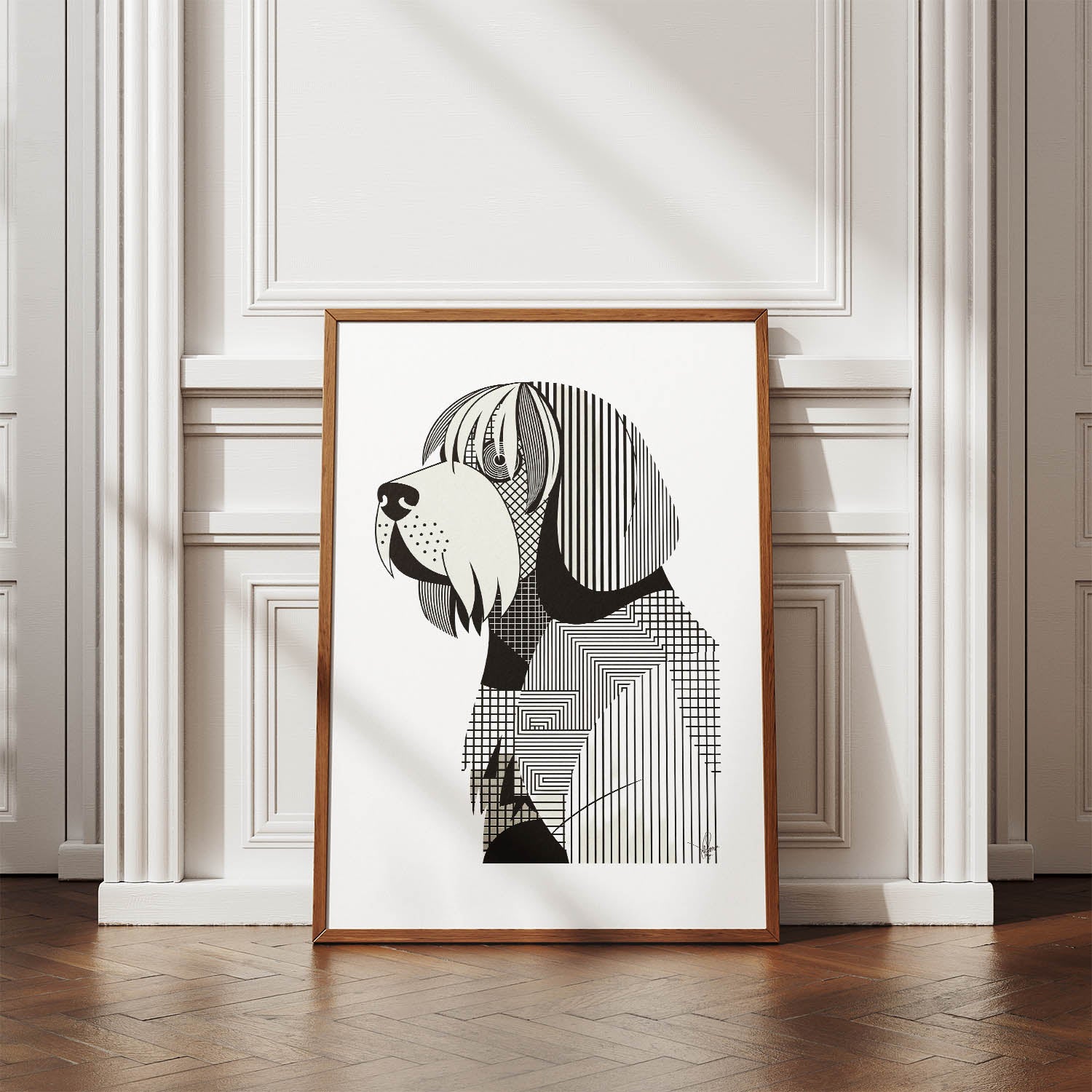 Old English Sheepdog Geometric Line Art mockup