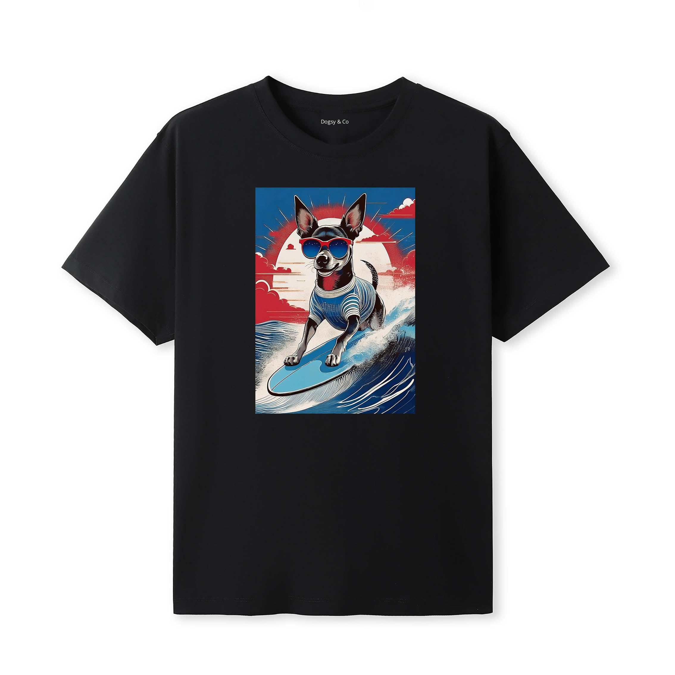 Pinscher Surfer Hokusai Dogs T-Shirt Artwork