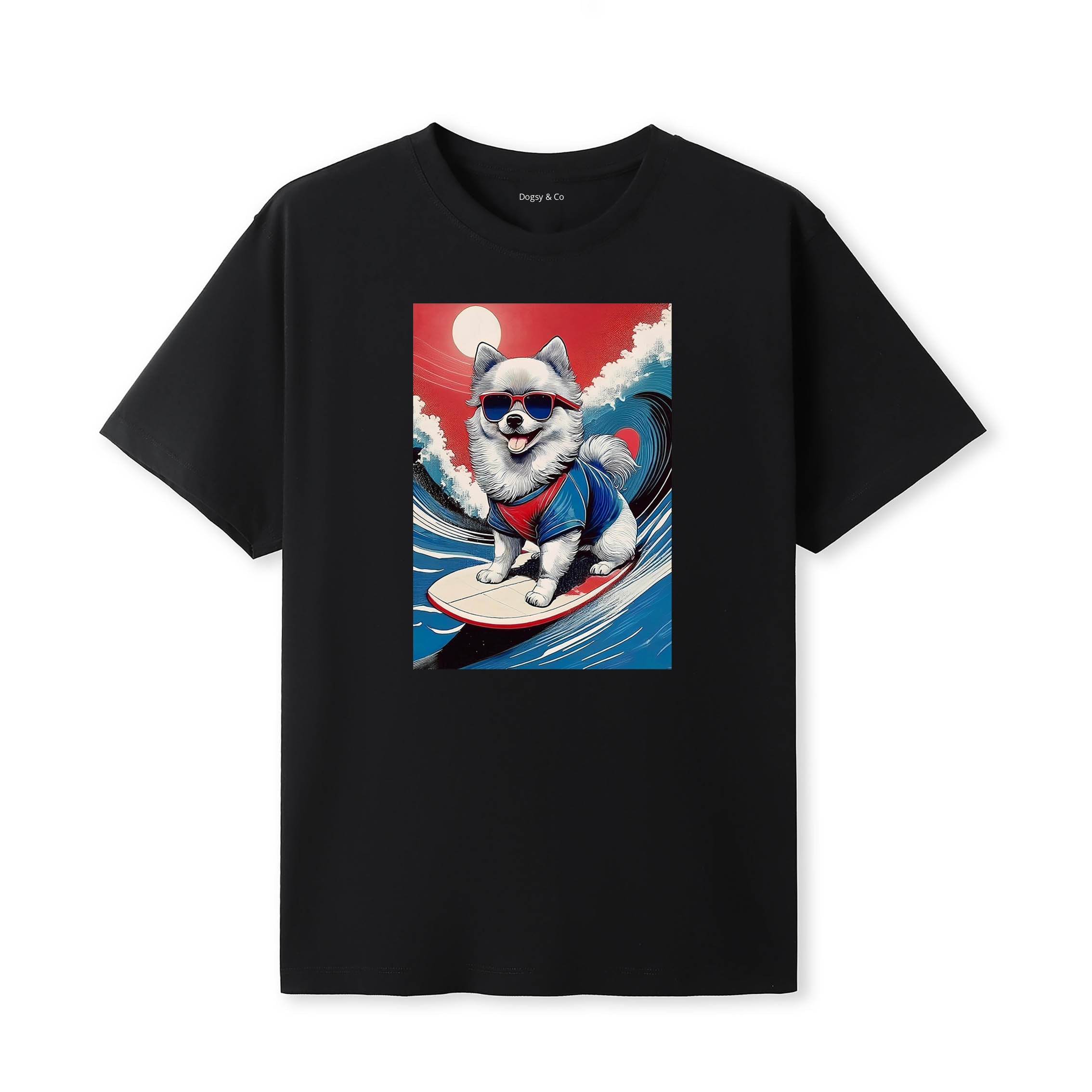 Pomeranian Surfer Hokusai Dogs T-Shirt Artwork
