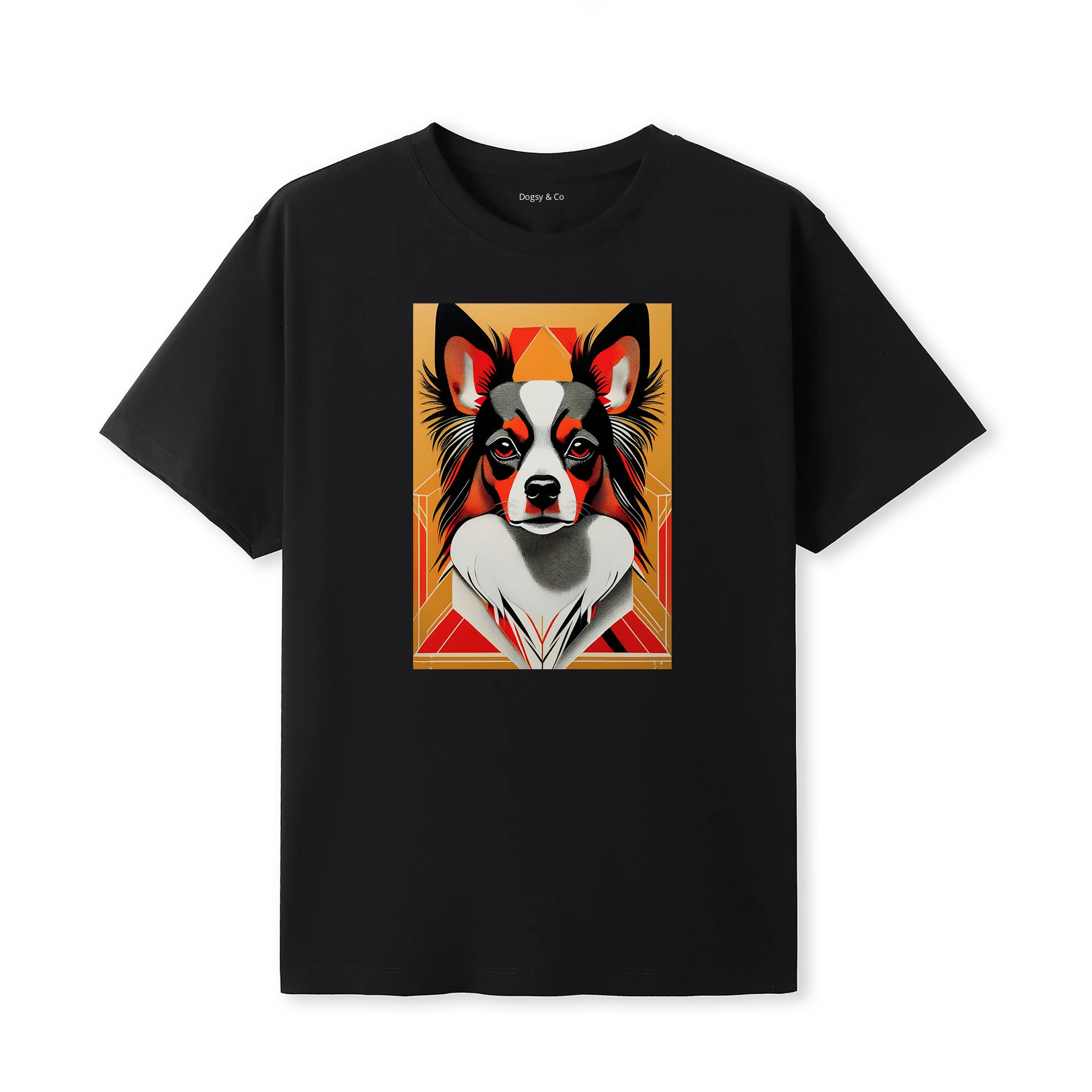 Papillon Retro Geo Orange Dog T-Shirt | Dogsy & Co