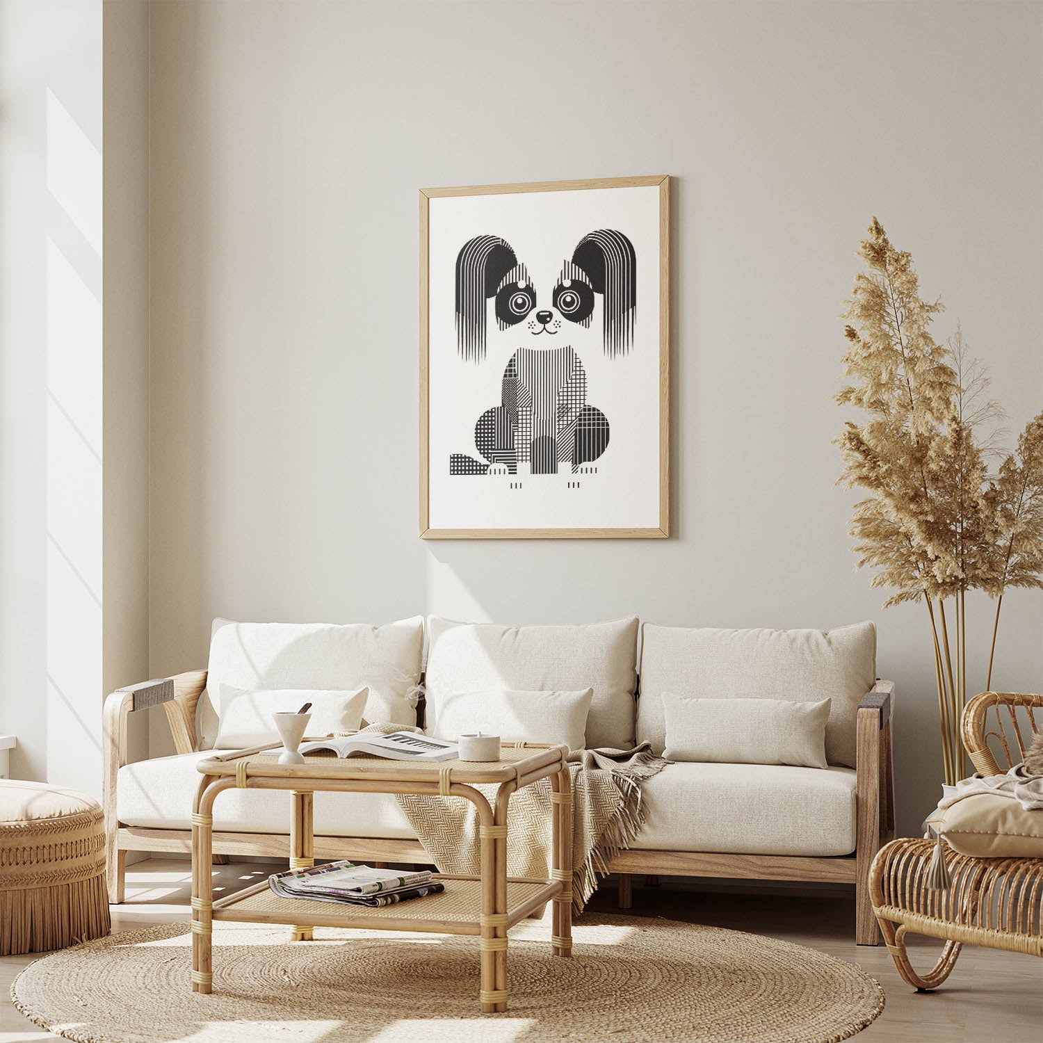 Papillon Geometric Line Art Print - Framed Mockup