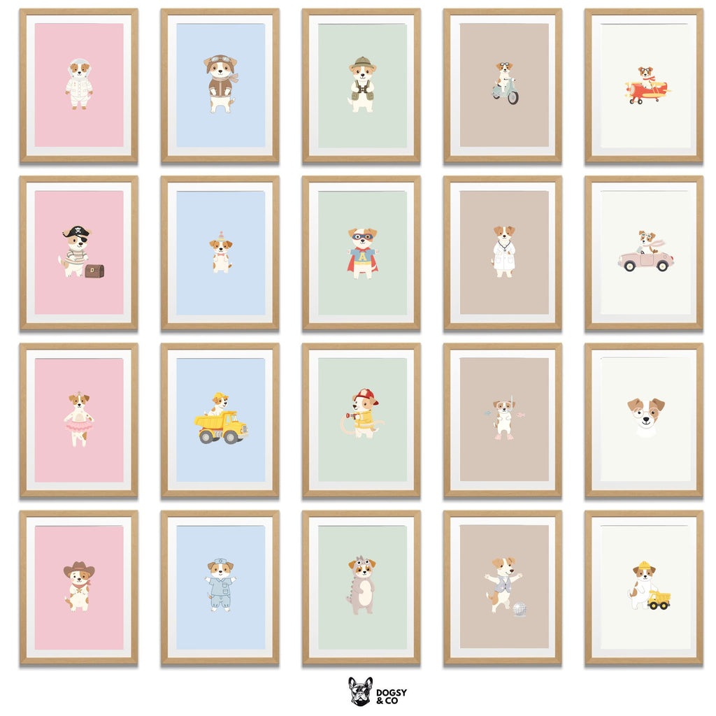 Parson Russell Terrier Kids Nursery Wall Art Print Bundle — 22 Dog Costume Designs, 5 Colours, 6 Print Sizes | Digital Download