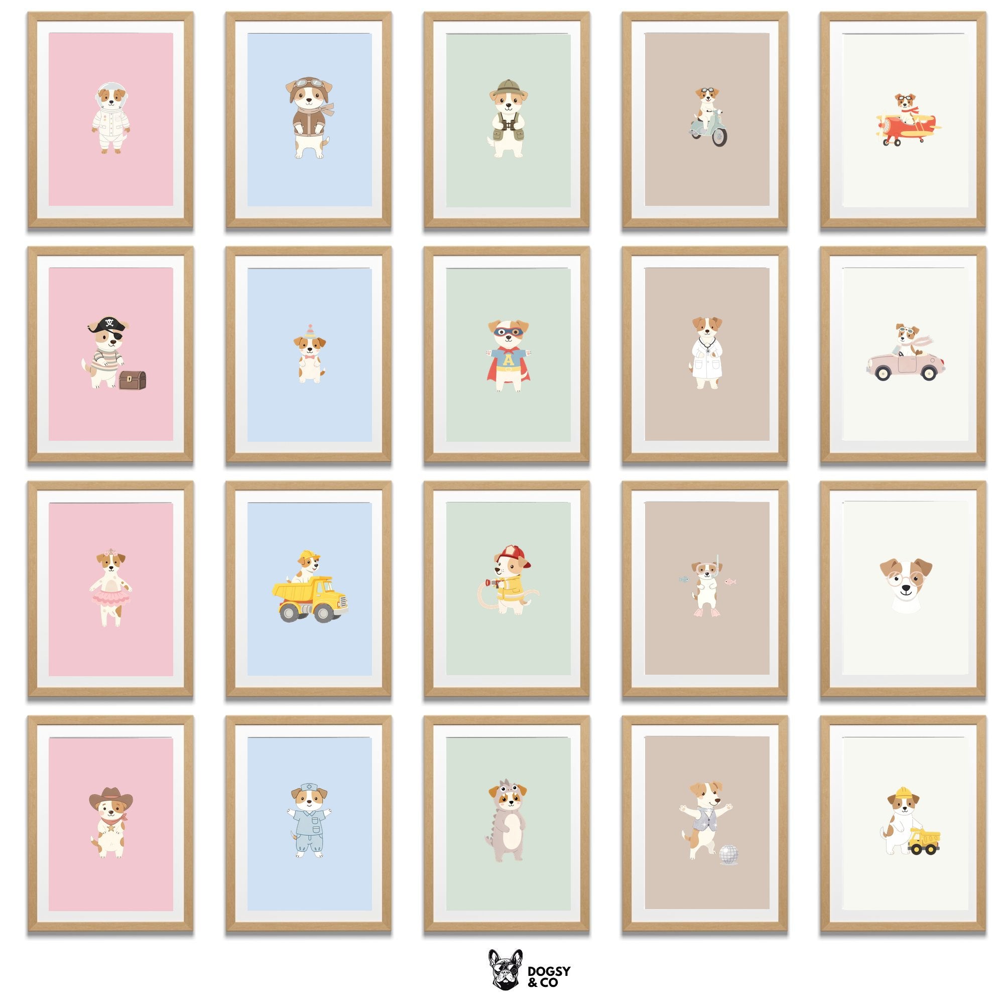 Parson Russell Terrier Kids Nursery Wall Art Print Bundle — 22 Dog Costume Designs, 5 Colours, 6 Print Sizes | Digital Download