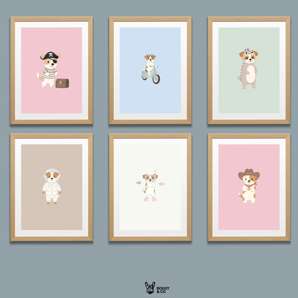 Parson Russell Terrier Kids Nursery Wall Art Print Bundle — 22 Dog Costume Designs, 5 Colours, 6 Print Sizes | Digital Download