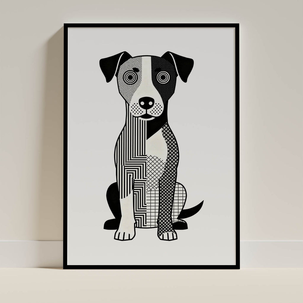 Parson Russell Terrier Geometric Line Art Print - Framed Mockup
