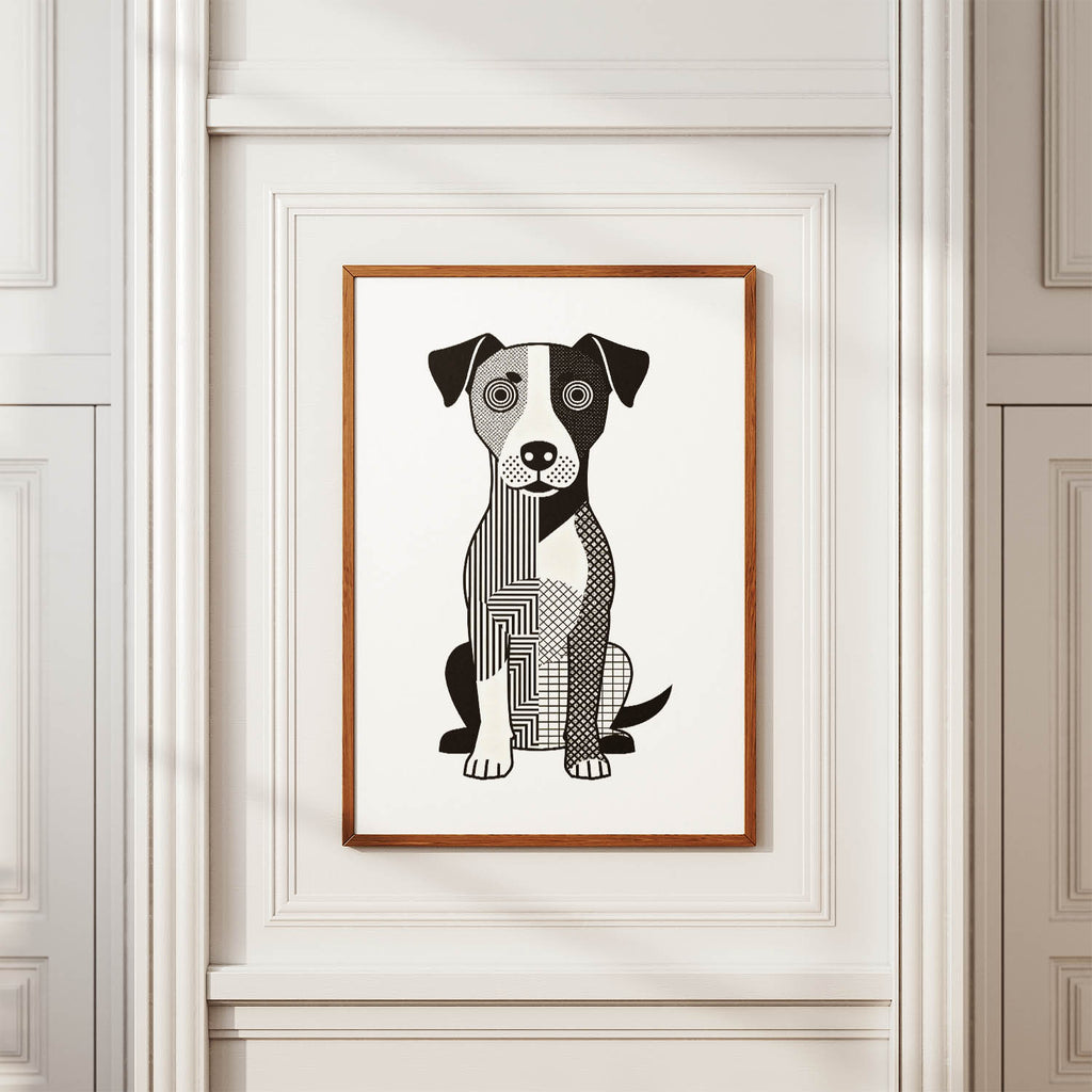 Parson Russell Terrier Geometric Line Art Print - Framed Mockup