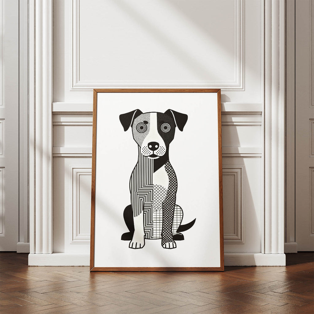 Parson Russell Terrier Geometric Line Art Print - Framed Mockup