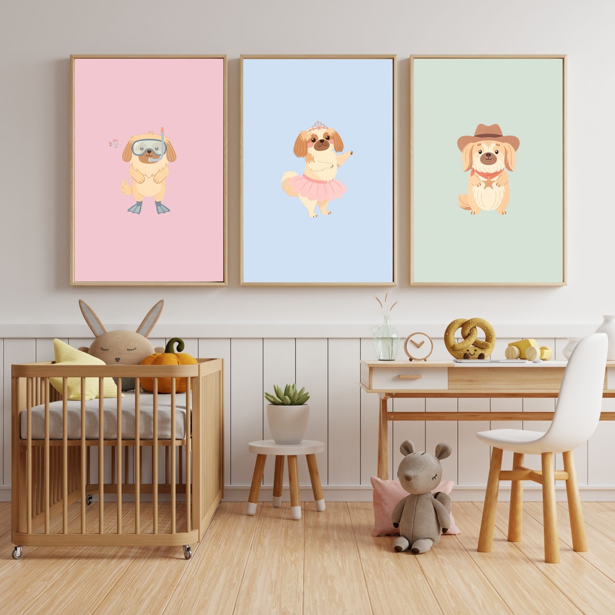 Pekingese Kids Nursery Wall Art Print Bundle — 22 Dog Costume Designs, 5 Colours, 6 Print Sizes | Digital Download