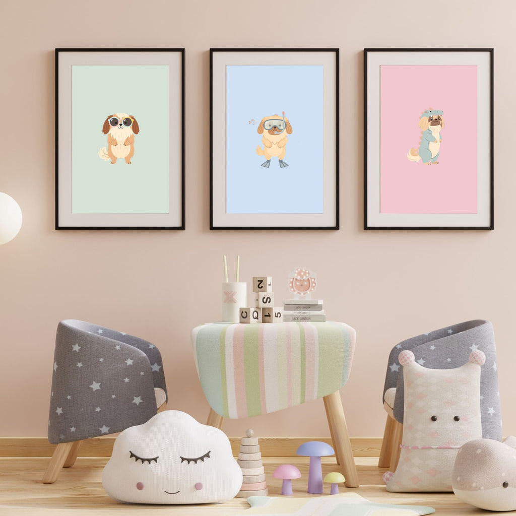 Pekingese Kids Nursery Wall Art Print Bundle — 22 Dog Costume Designs, 5 Colours, 6 Print Sizes | Digital Download