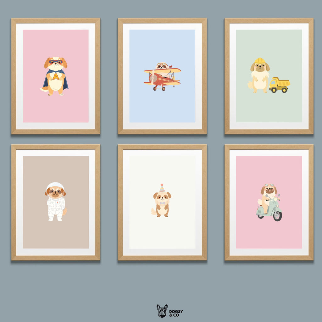 Pekingese Kids Nursery Wall Art Print Bundle — 22 Dog Costume Designs, 5 Colours, 6 Print Sizes | Digital Download