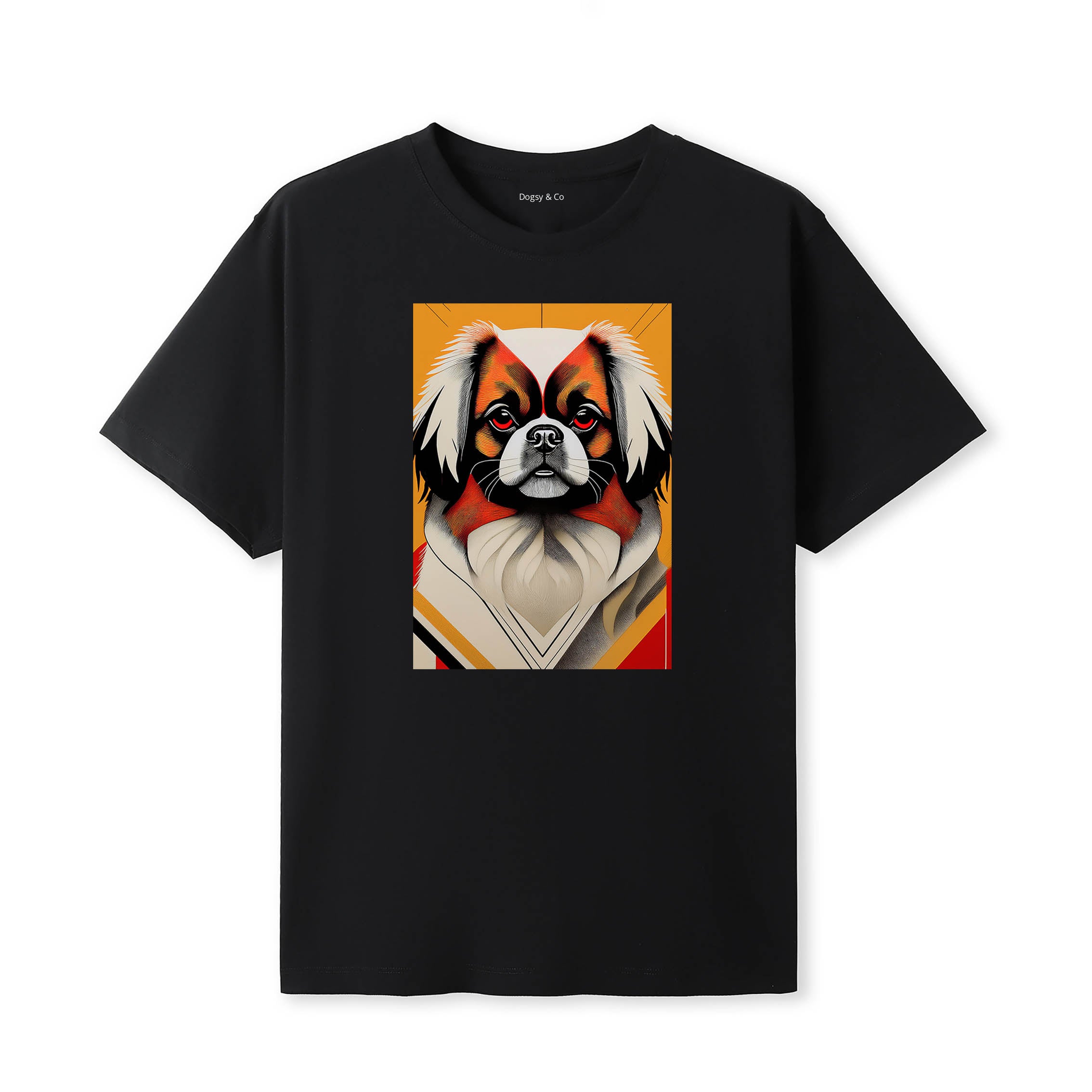 Pekingese Retro Geo Orange Dog T-Shirt | Dogsy & Co