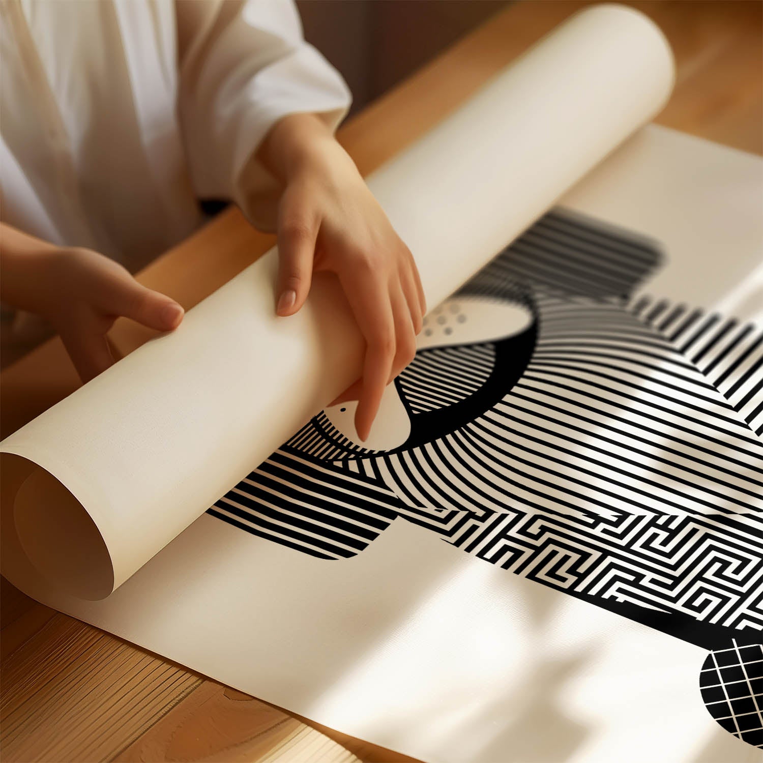 Pekingese Geometric Line Art Print - Framed Mockup