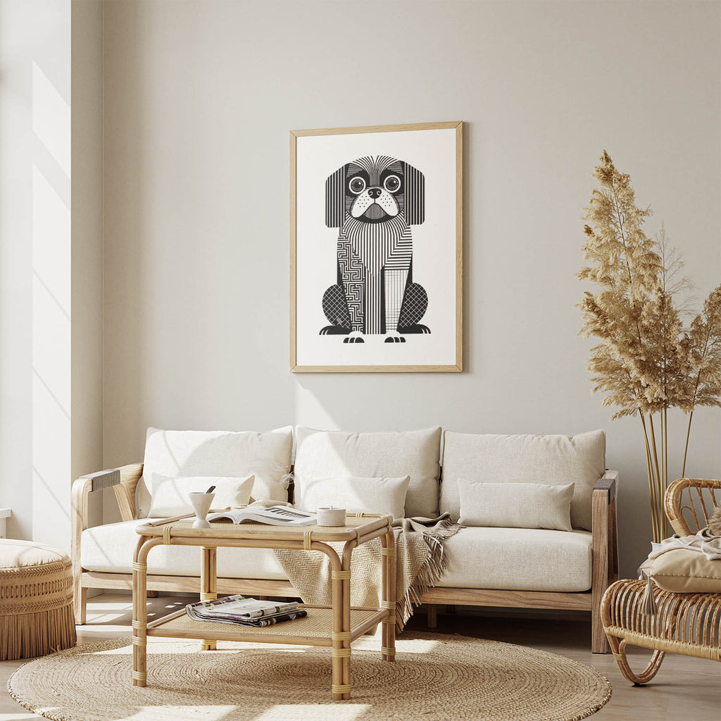 Pekingese Geometric Line Art Print - Framed Mockup