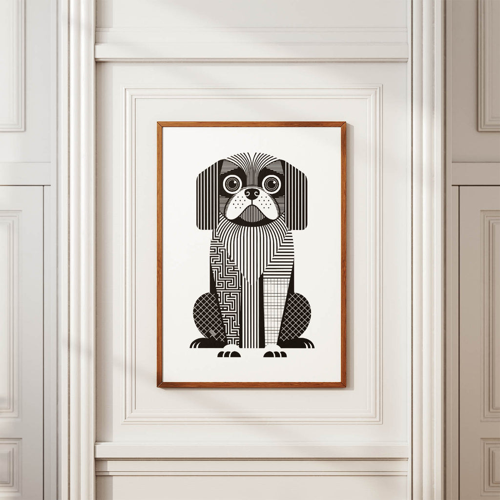 Pekingese Geometric Line Art Print - Framed Mockup