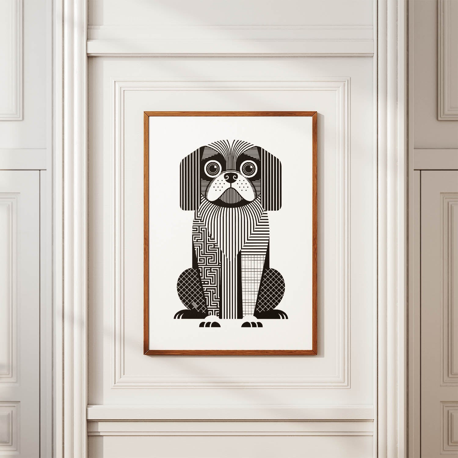 Pekingese Geometric Line Art Print - Framed Mockup