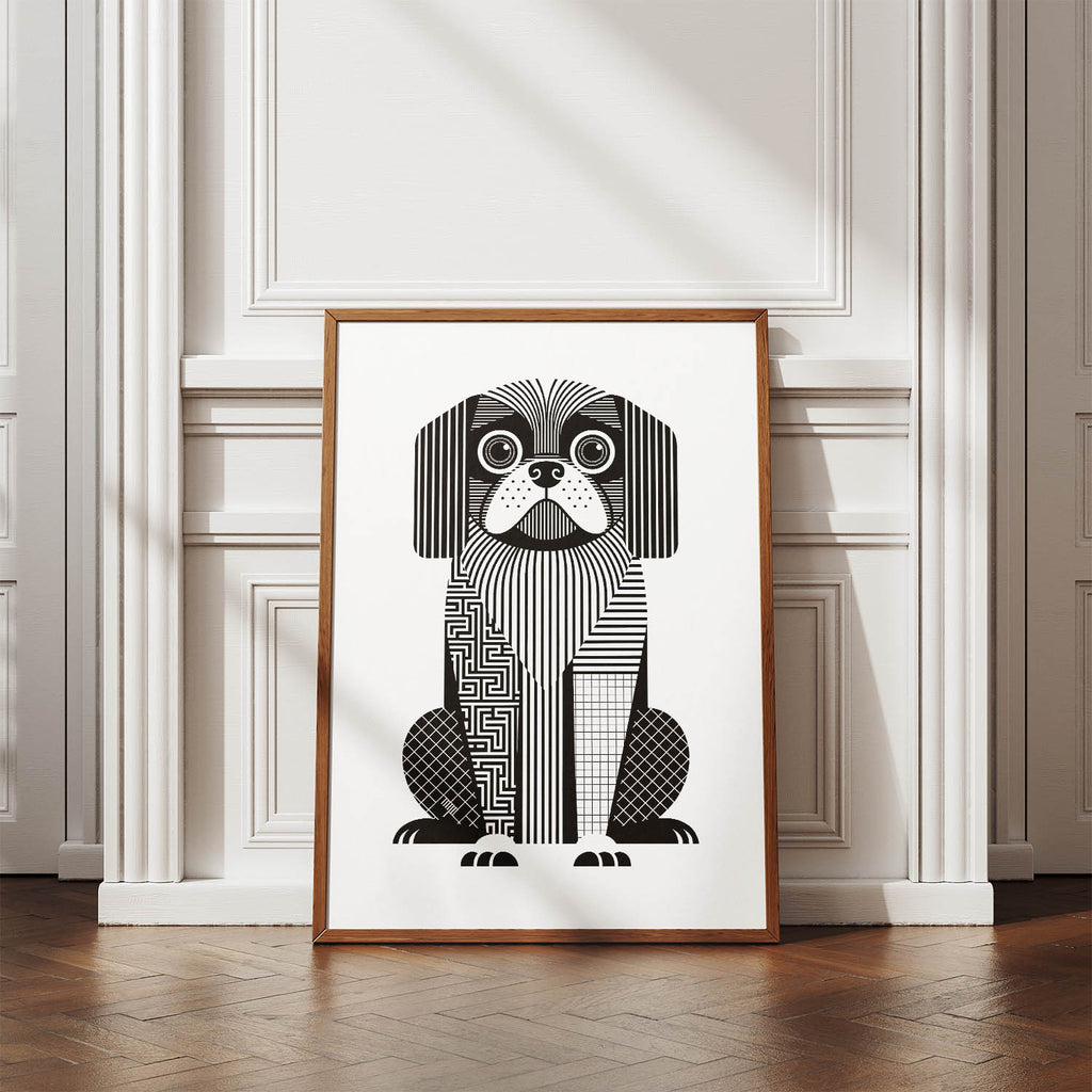 Pekingese Geometric Line Art Print - Framed Mockup