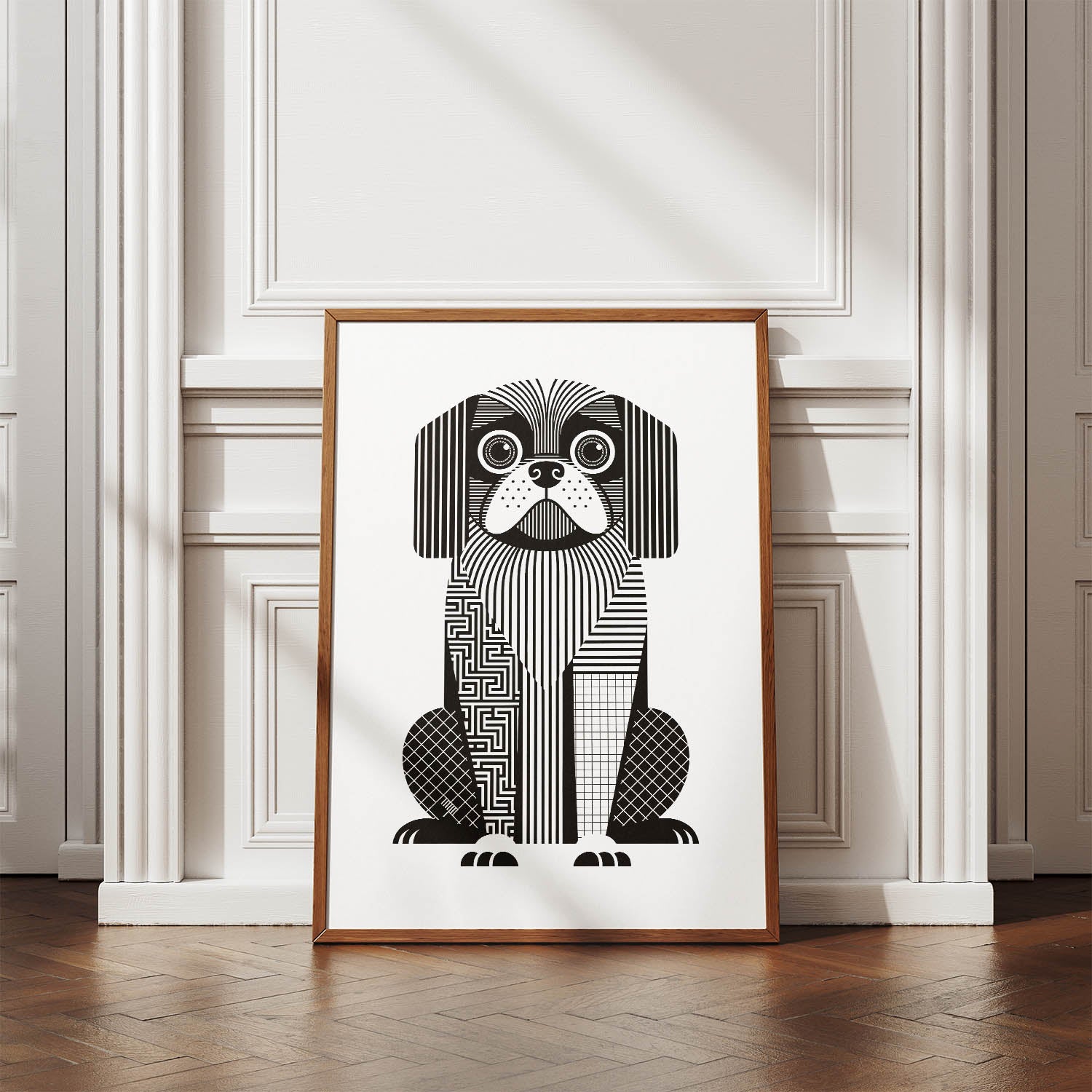 Pekingese Geometric Line Art Print - Framed Mockup