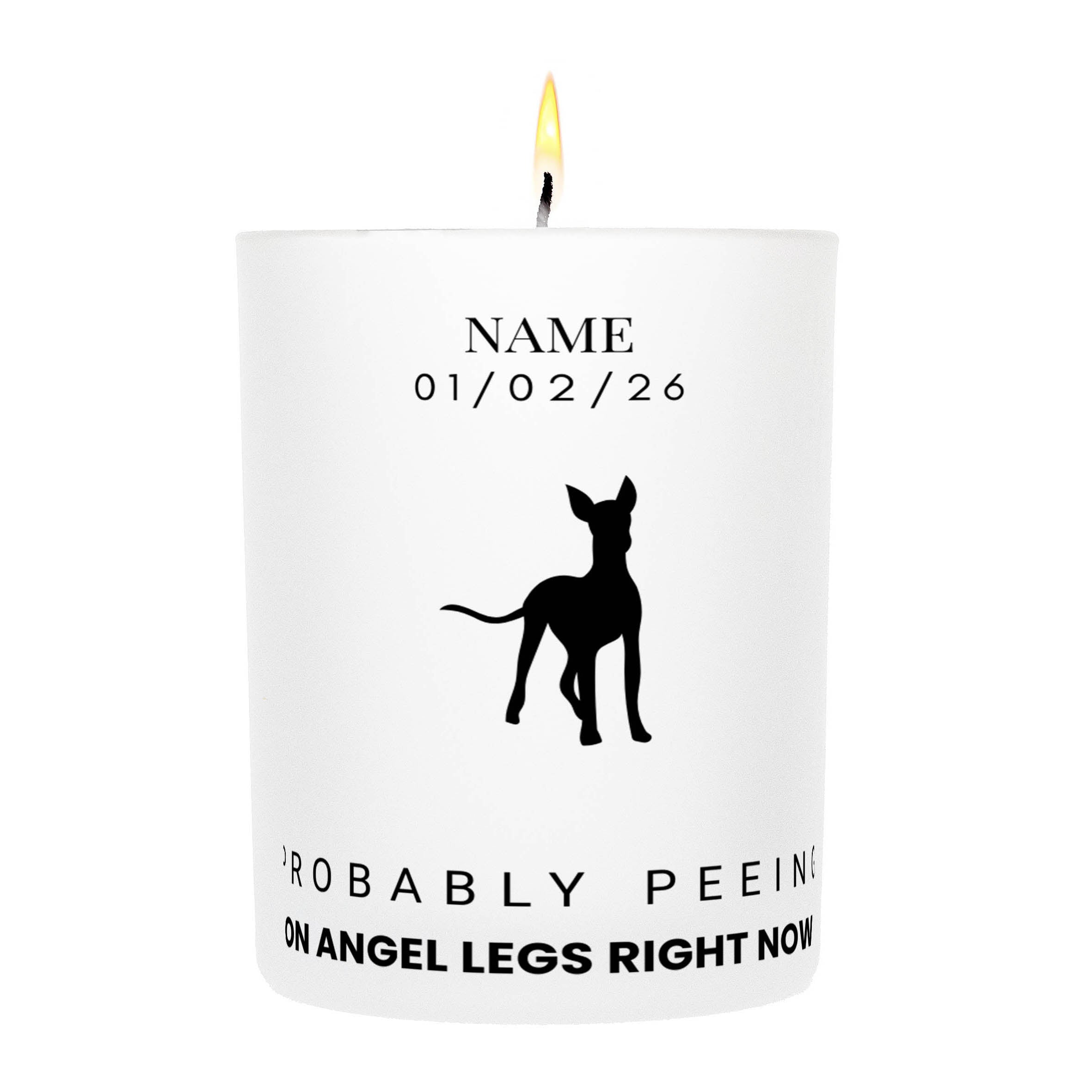 Pharaoh Hound – Probably Peeing on Angel Legs Right Now Custom Candle