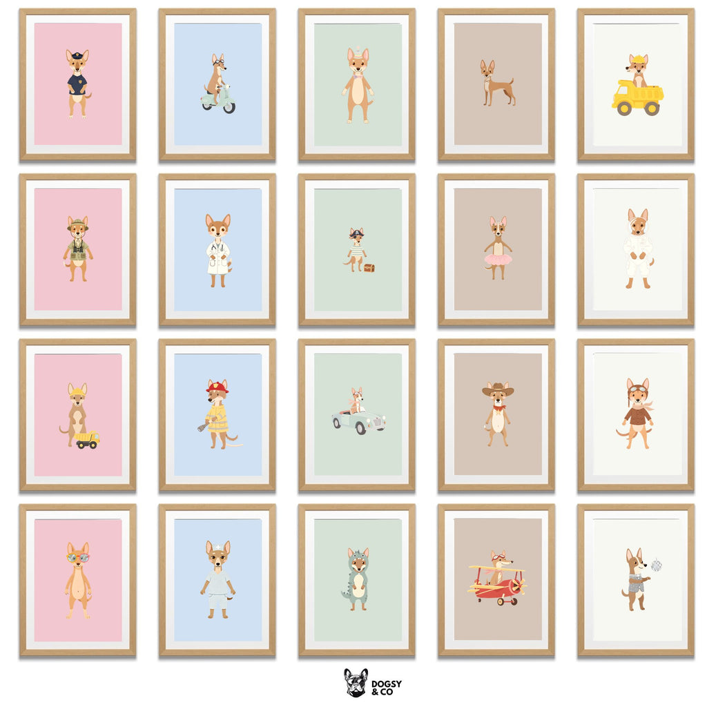 Pharaoh Hound Kids Nursery Wall Art Print Bundle — 22 Dog Costume Designs, 5 Colours, 6 Print Sizes | Digital Download