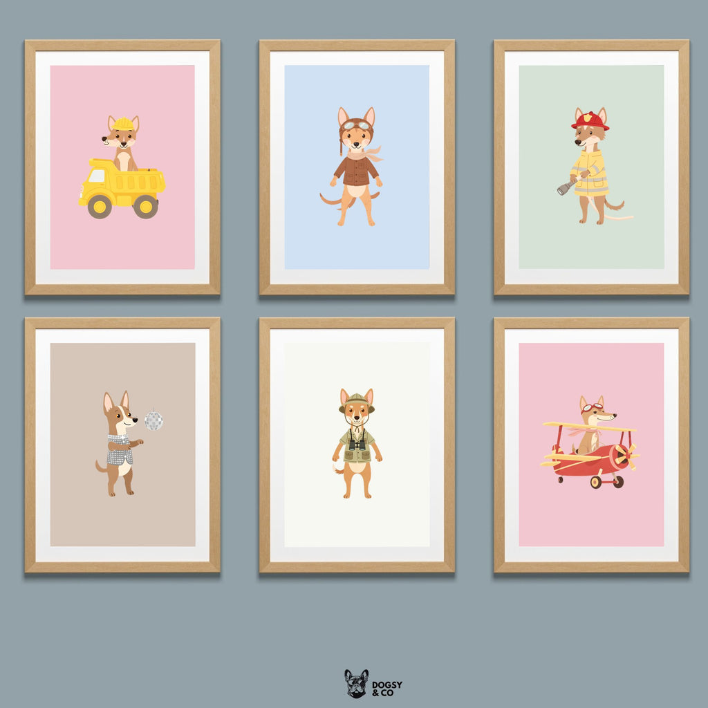 Pharaoh Hound Kids Nursery Wall Art Print Bundle — 22 Dog Costume Designs, 5 Colours, 6 Print Sizes | Digital Download