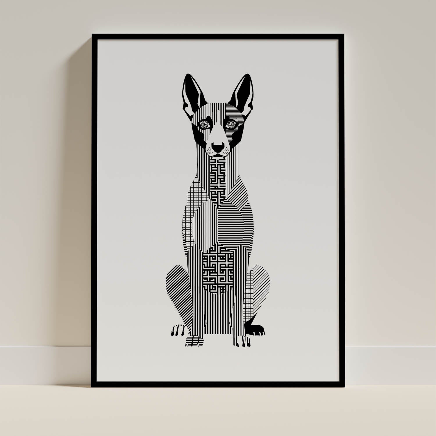 Pharaoh Hound Geometric Line Art Print - Framed Mockup