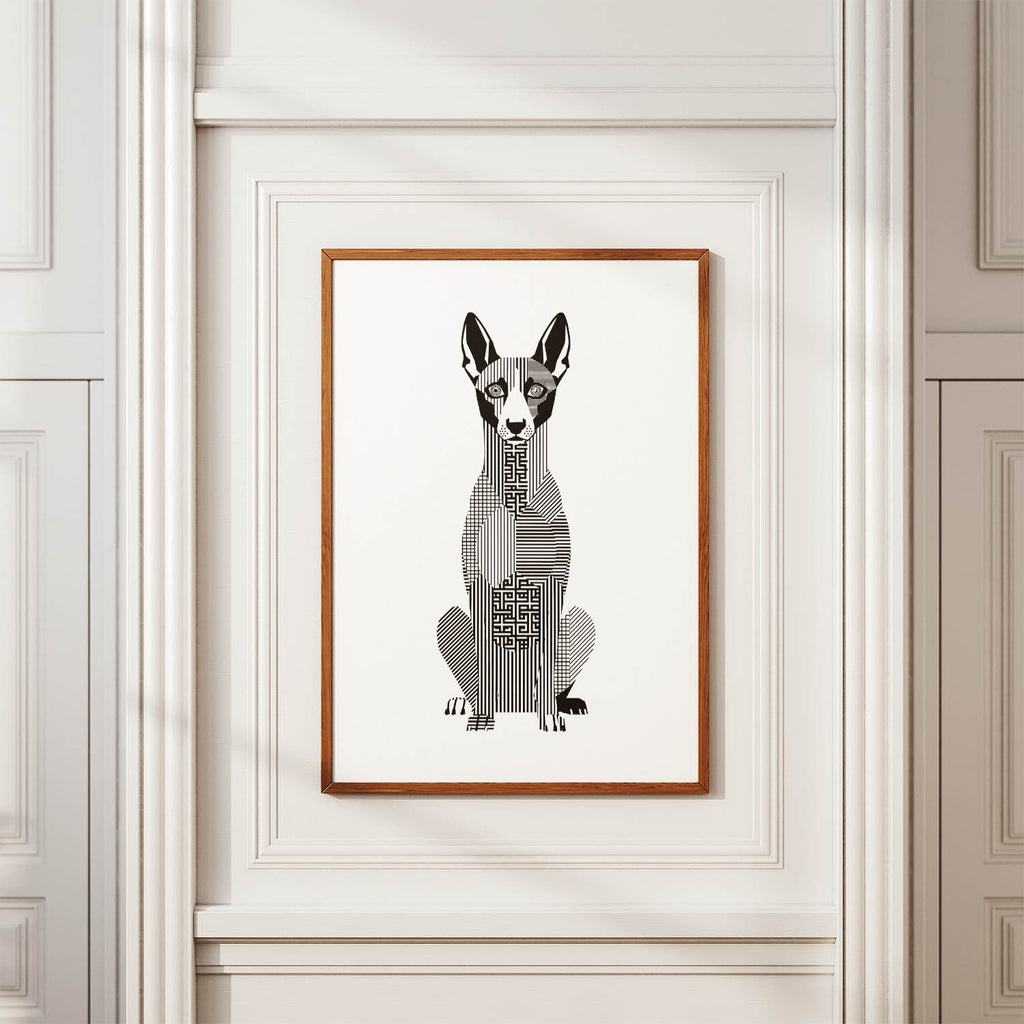 Pharaoh Hound Geometric Line Art Print - Framed Mockup