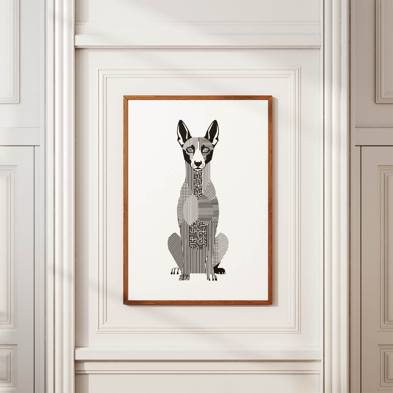 Pharaoh Hound Geometric Line Art Print - Framed Mockup