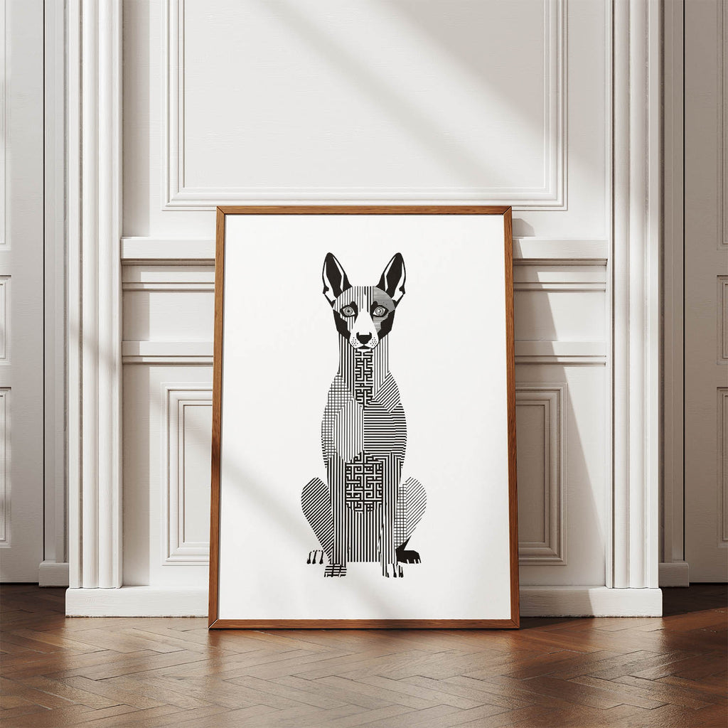 Pharaoh Hound Geometric Line Art Print - Framed Mockup