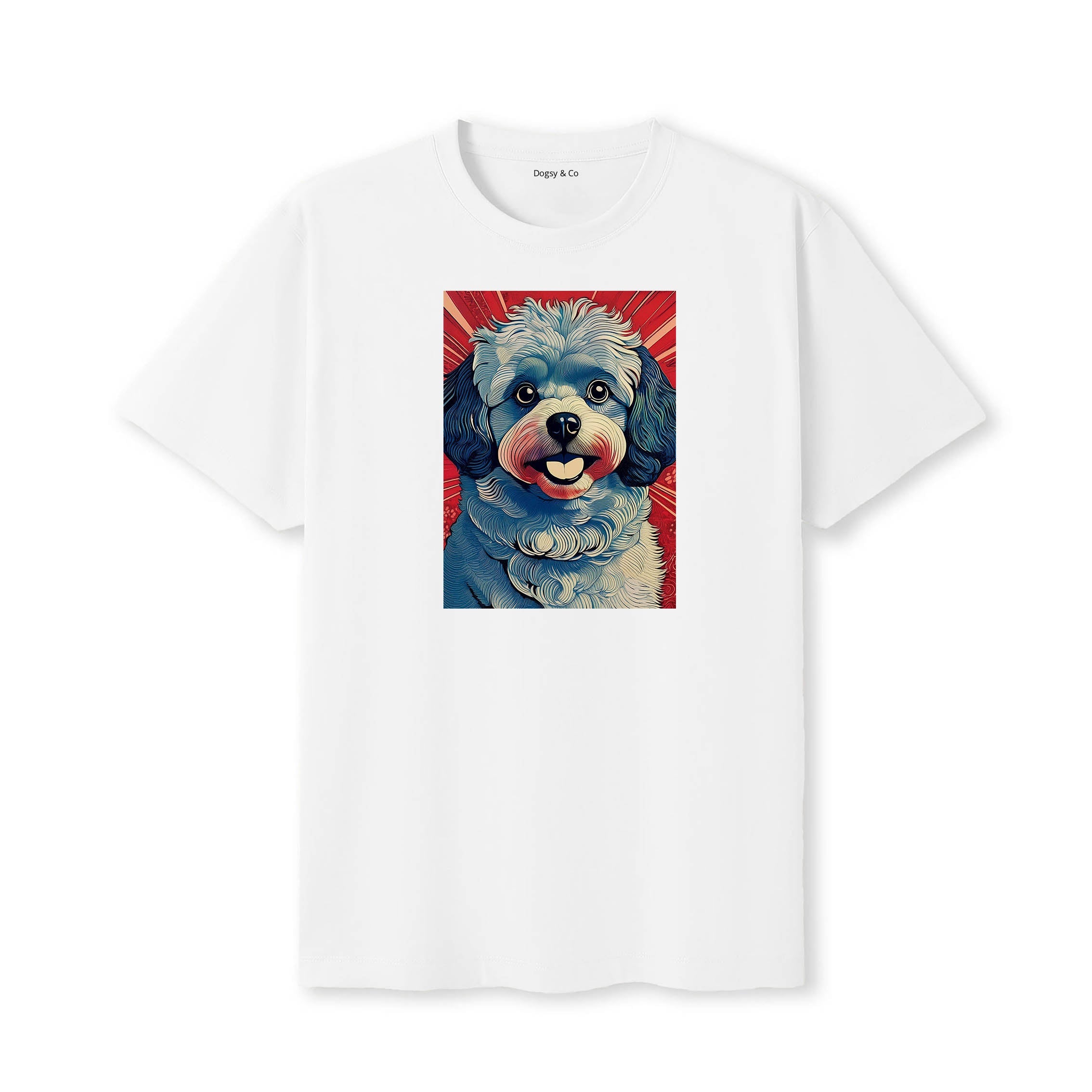 Pomapoo Hokusai Dog Portrait T-Shirt White