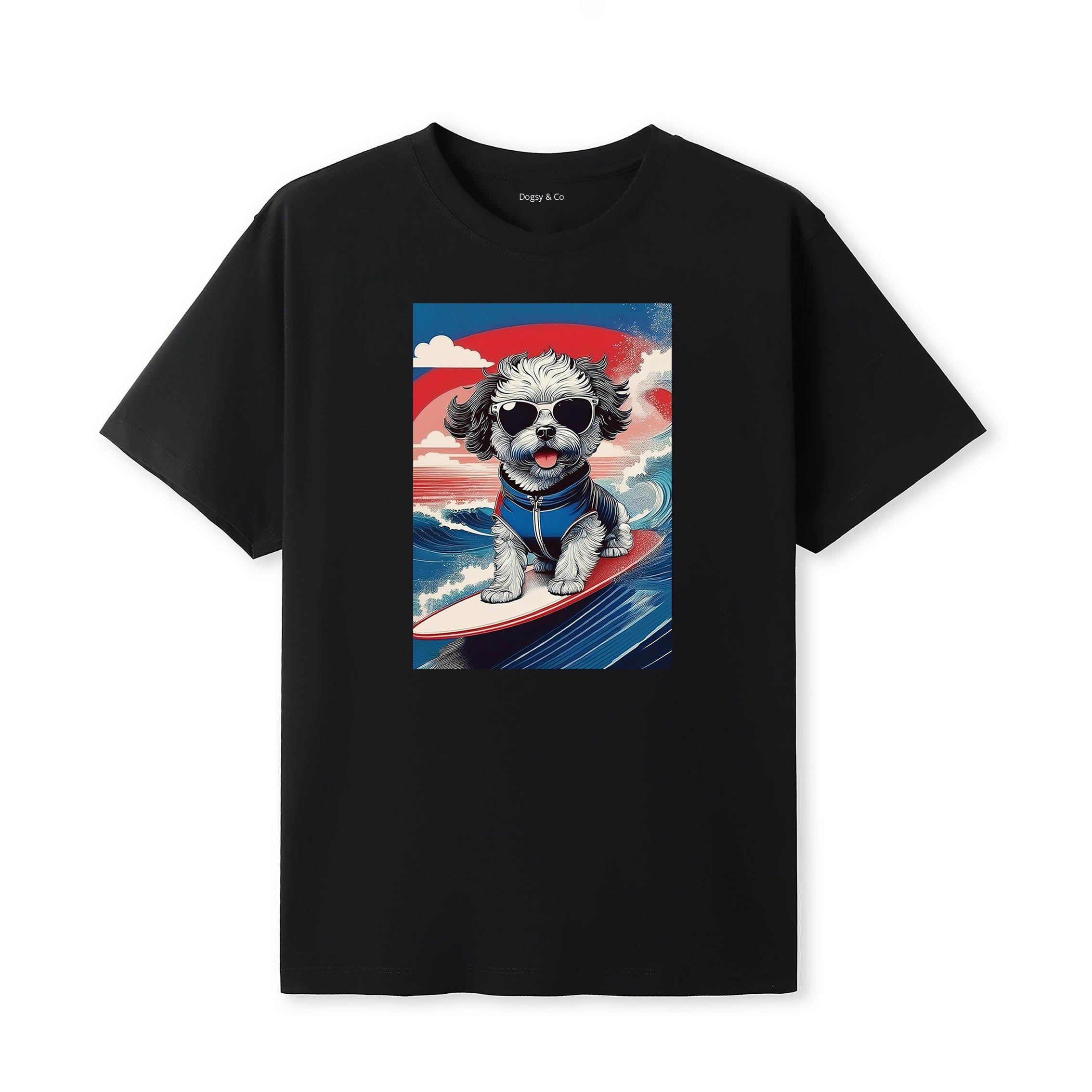 Pomapoo Surfer Hokusai Dogs T-Shirt Artwork