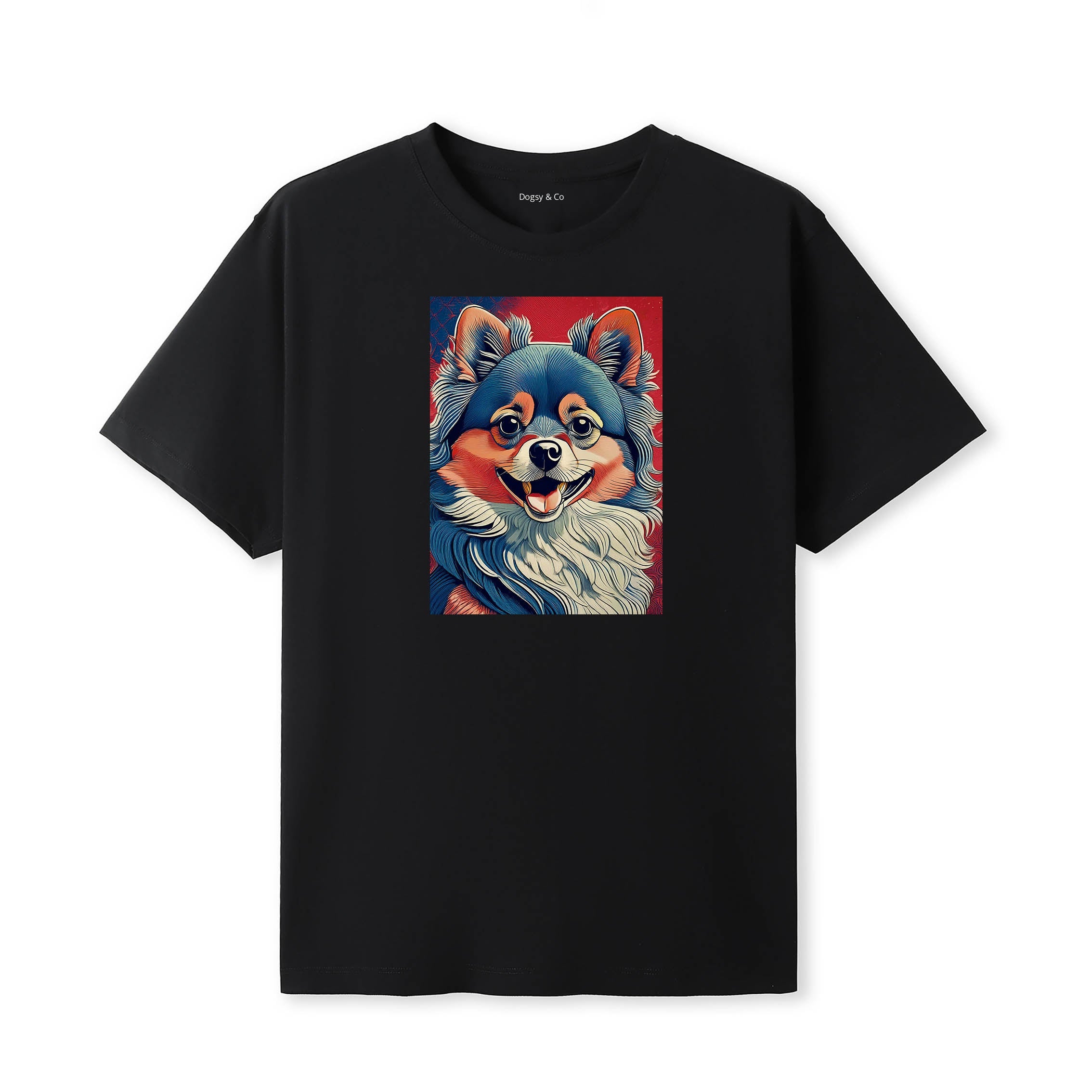 Pomeranian Hokusai Dog Portrait T-Shirt Black