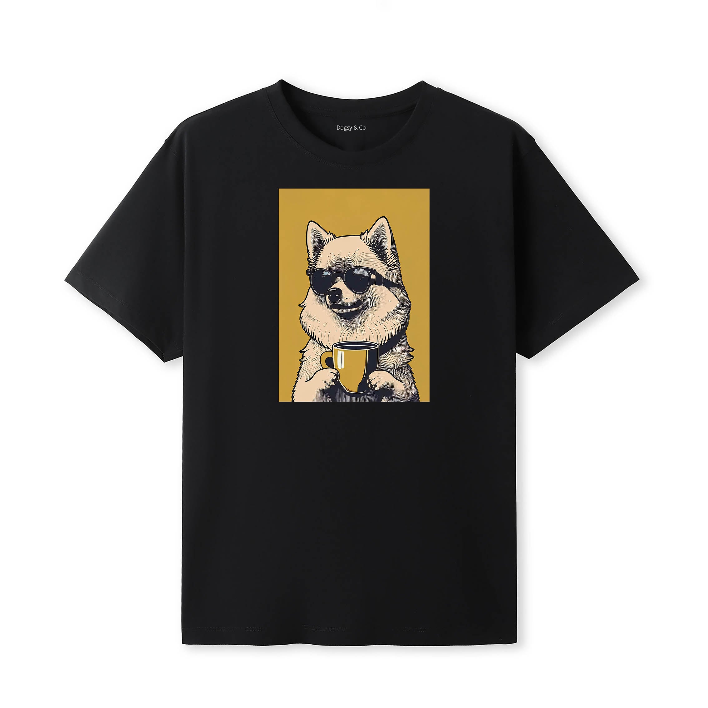 Pomeranian Coffee Dog T-Shirt Black