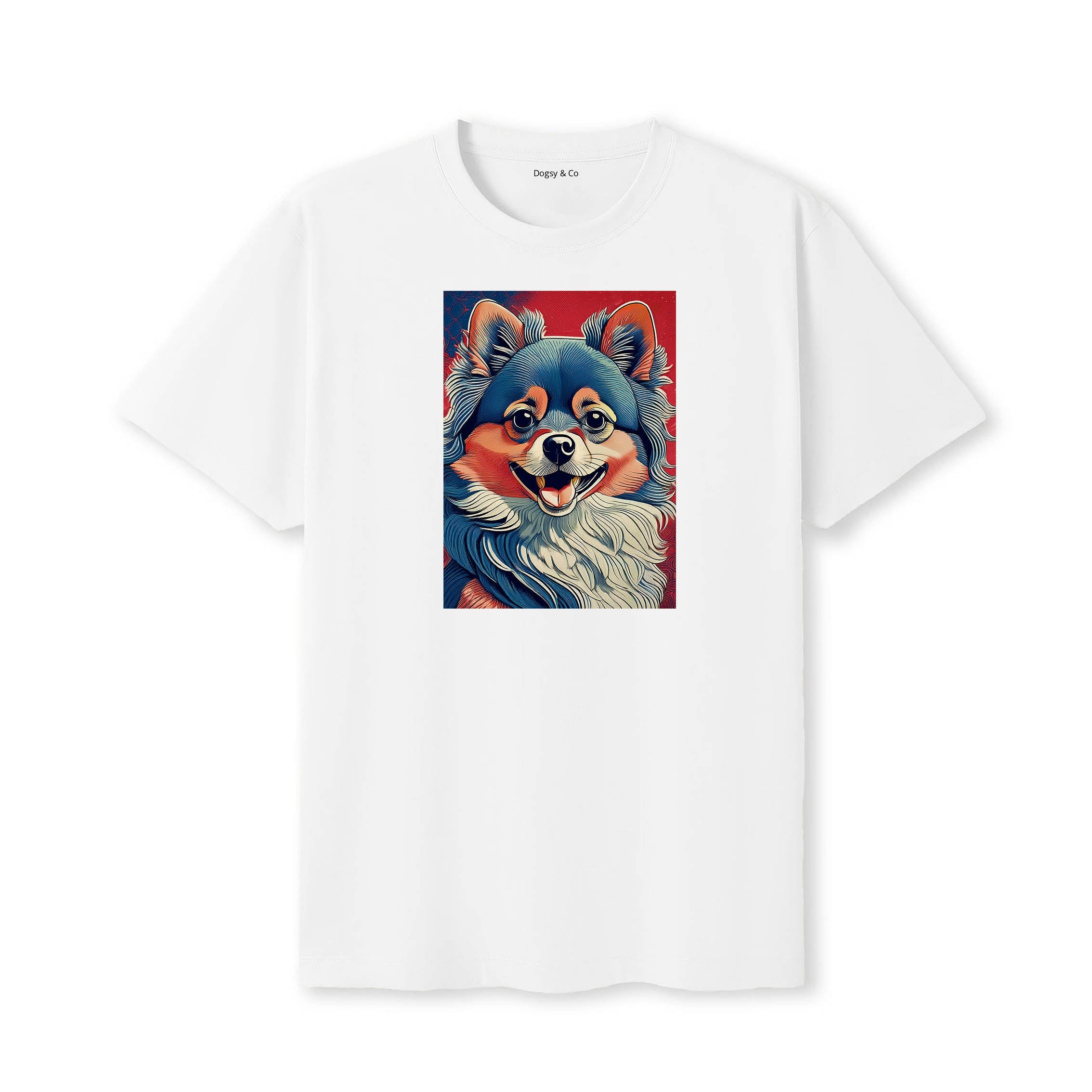 Pomeranian Hokusai Dog Portrait T-Shirt White
