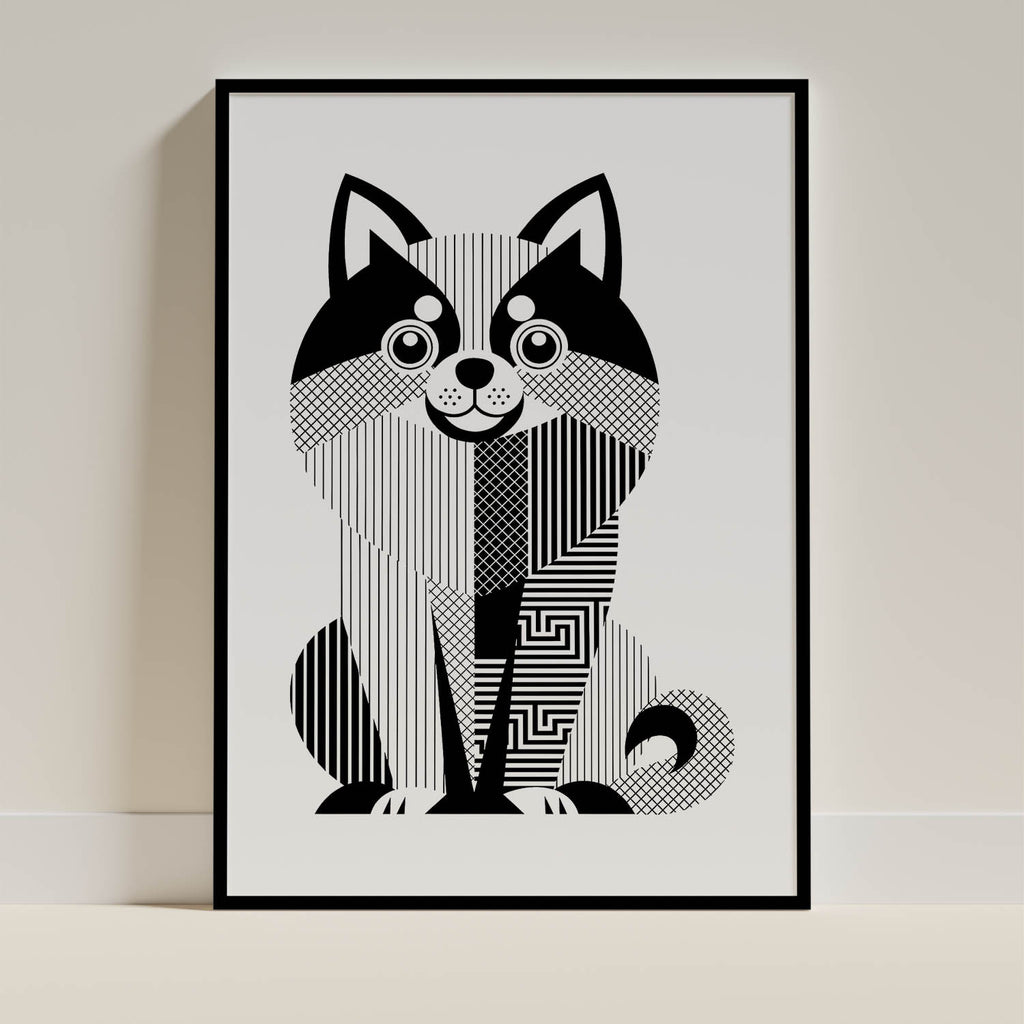 Pomeranian Geometric Line Art Print - Framed Mockup