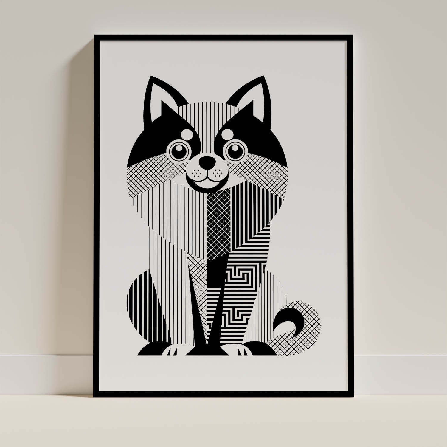 Pomeranian Geometric Line Art Print - Framed Mockup