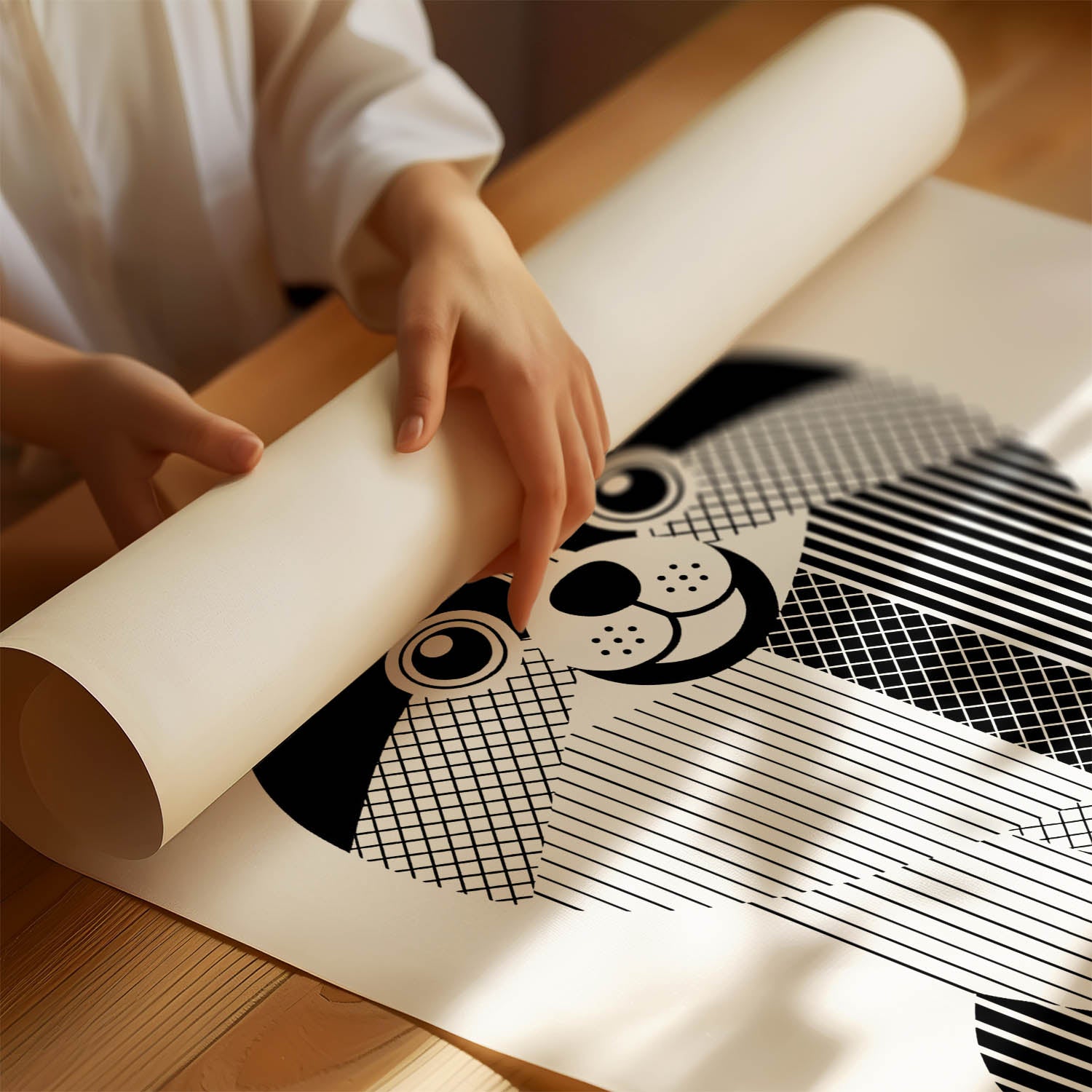 Pomeranian Geometric Line Art Print - Framed Mockup