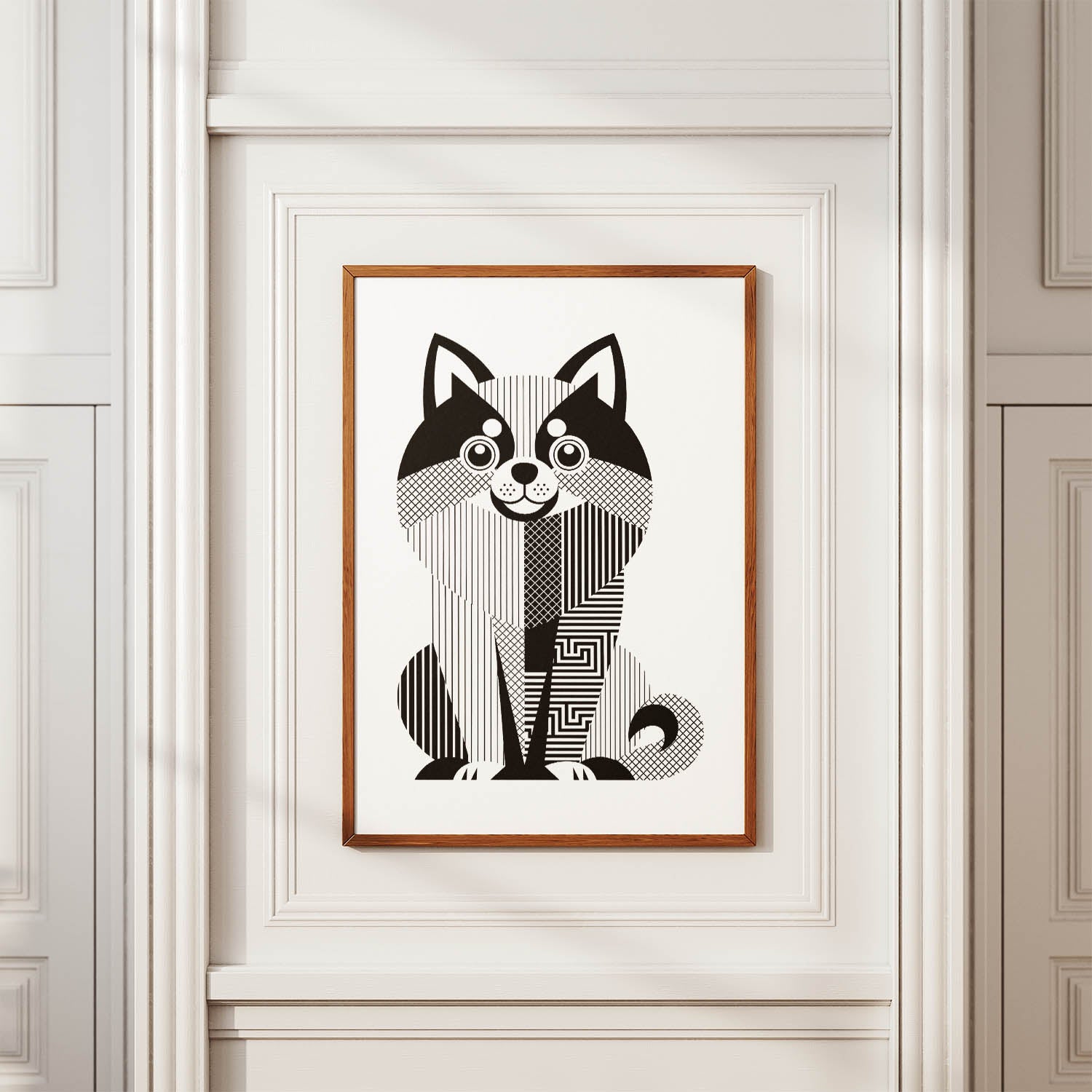 Pomeranian Geometric Line Art Print - Framed Mockup