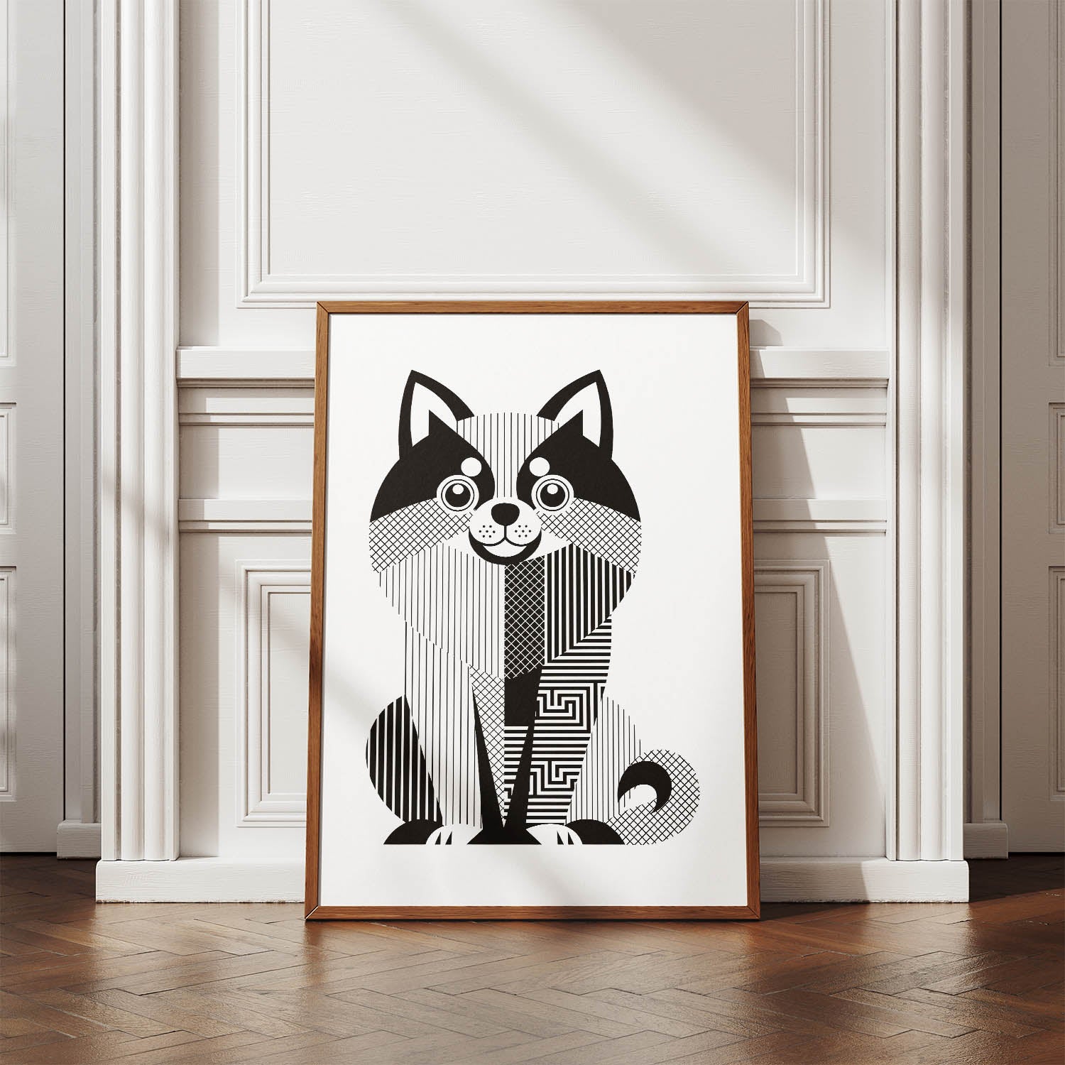 Pomeranian Geometric Line Art Print - Framed Mockup