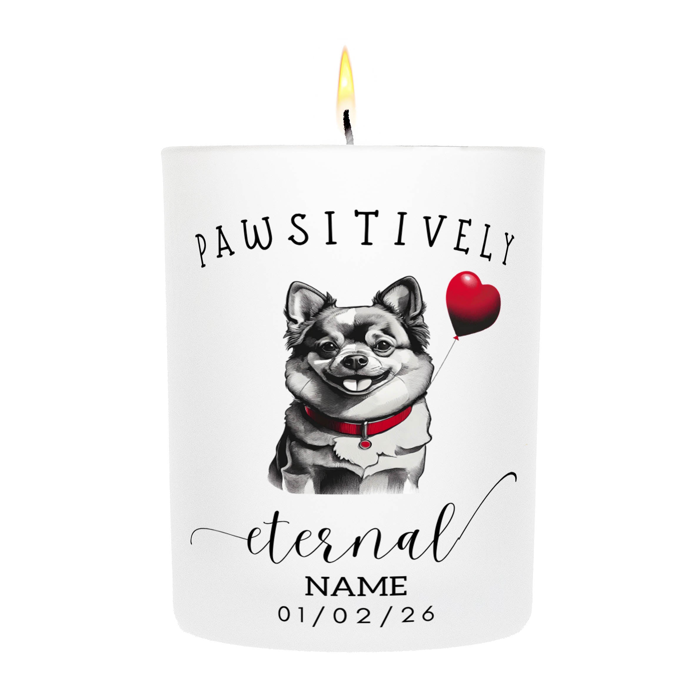 Pomeranian In Memory Custom Pawsitively Eternal Candle White