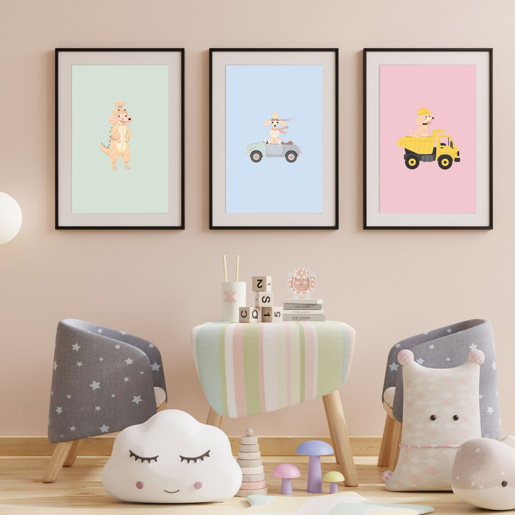 Poodle Kids Nursery Wall Art Print Bundle — 22 Dog Costume Designs, 5 Colours, 6 Print Sizes | Digital Download