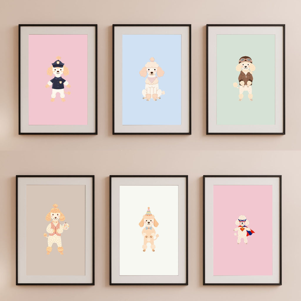Poodle Kids Nursery Wall Art Print Bundle — 22 Dog Costume Designs, 5 Colours, 6 Print Sizes | Digital Download