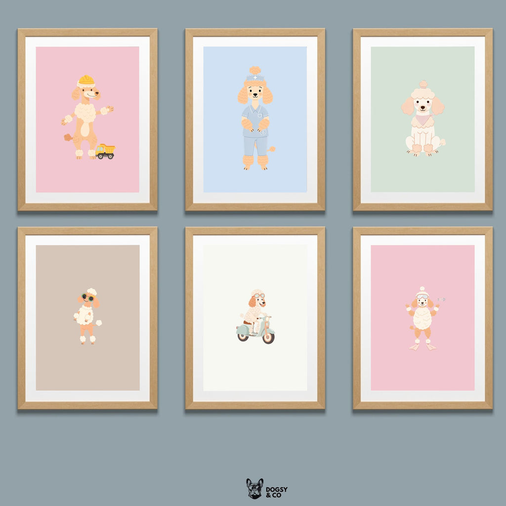 Poodle Kids Nursery Wall Art Print Bundle — 22 Dog Costume Designs, 5 Colours, 6 Print Sizes | Digital Download
