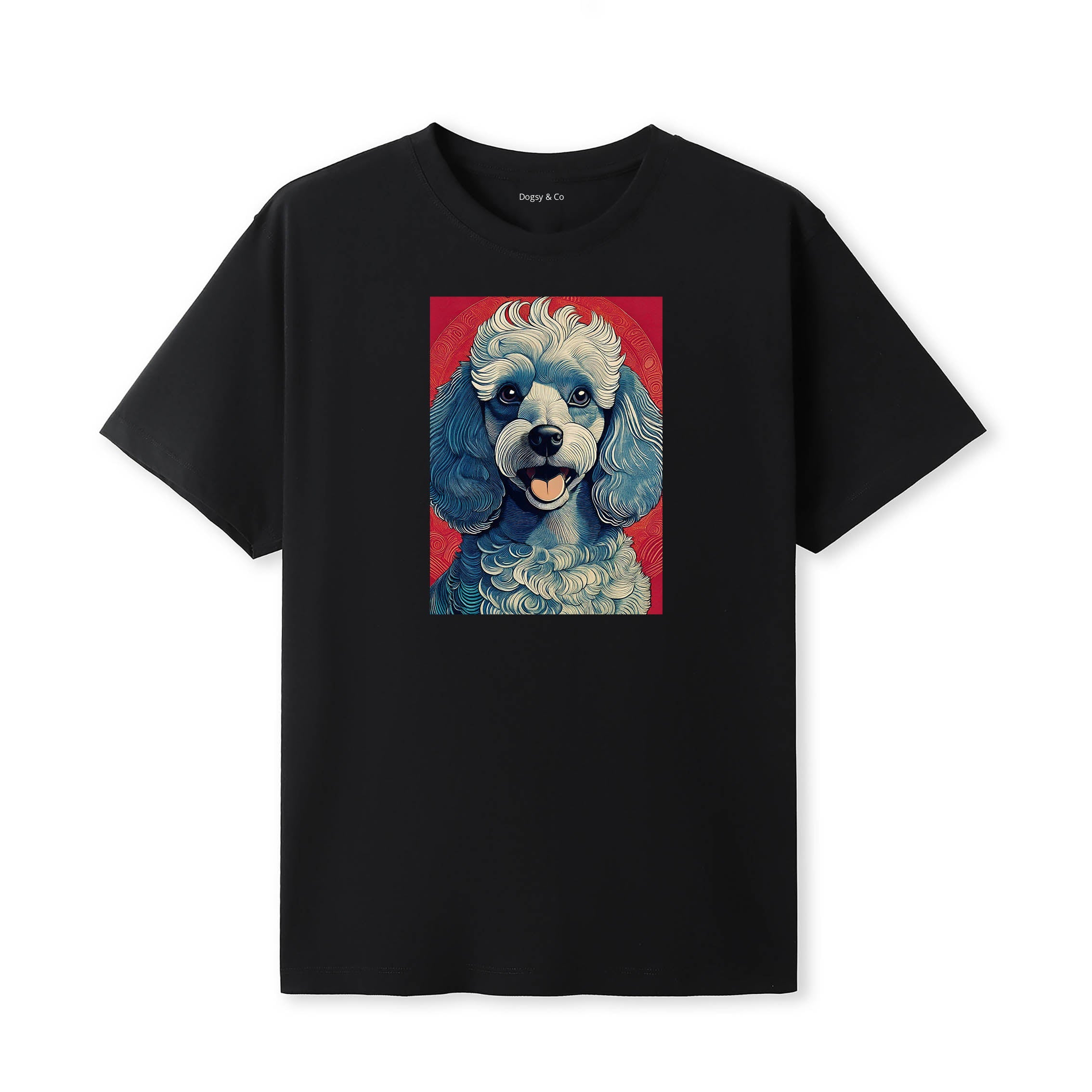 Poodle Hokusai Dog Portrait T-Shirt V1 Black