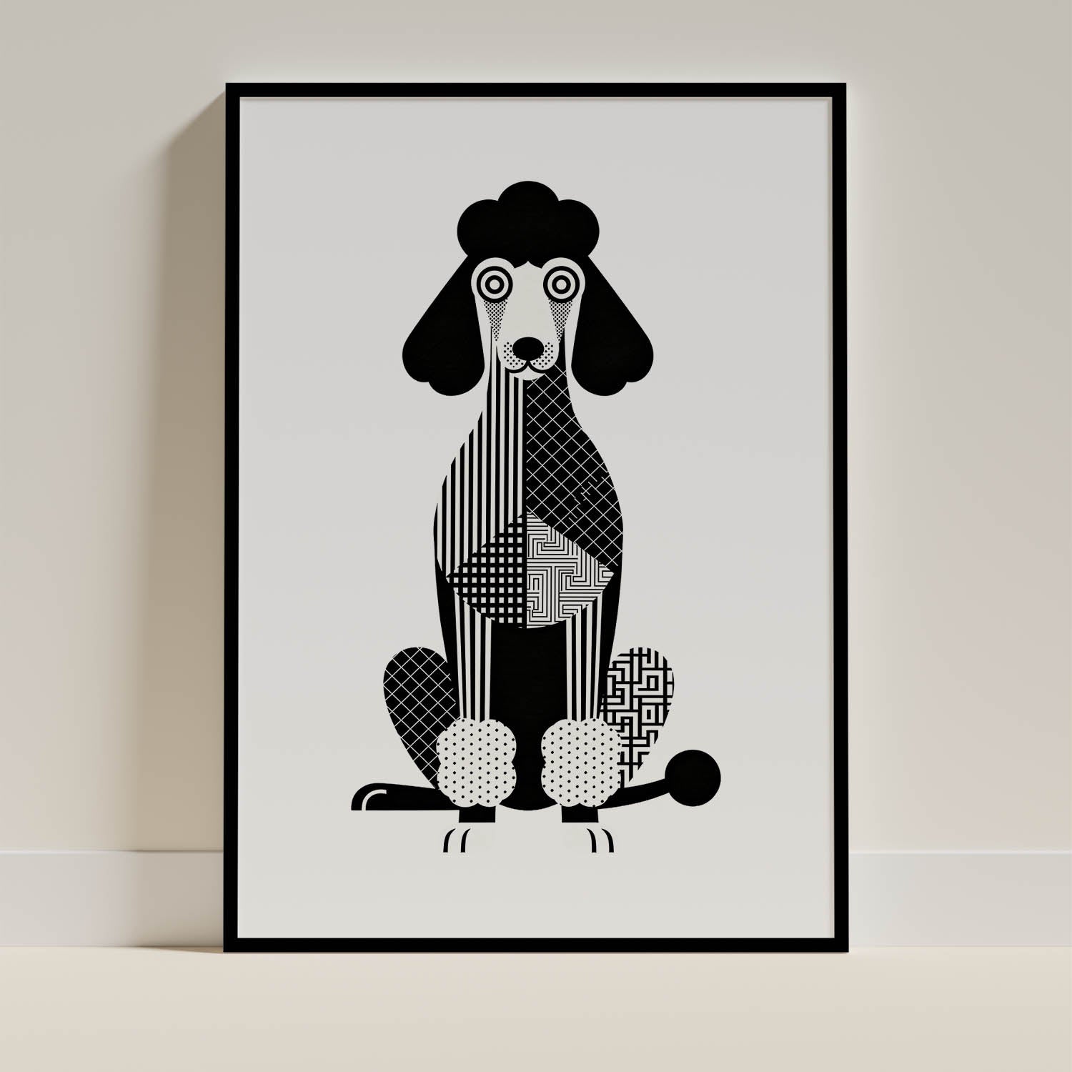 Poodle Geometric Line Art - Black Frame Mockup