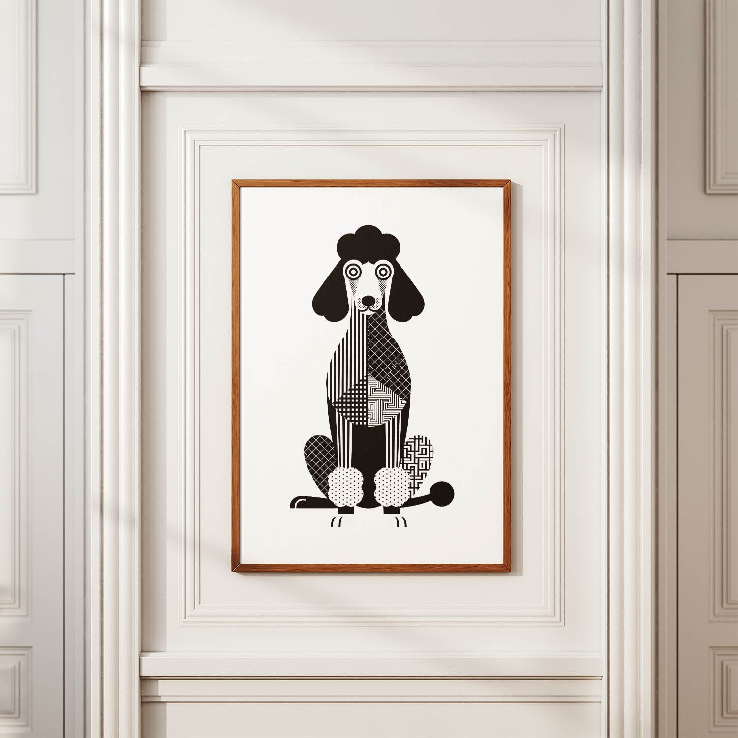 Poodle Geometric Line Art Print - Framed Mockup